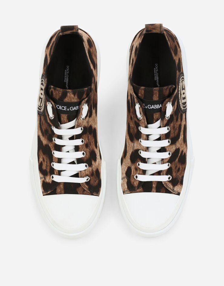 Cotton drill Portofino Light sneakers with leopard print and DG logo - 4