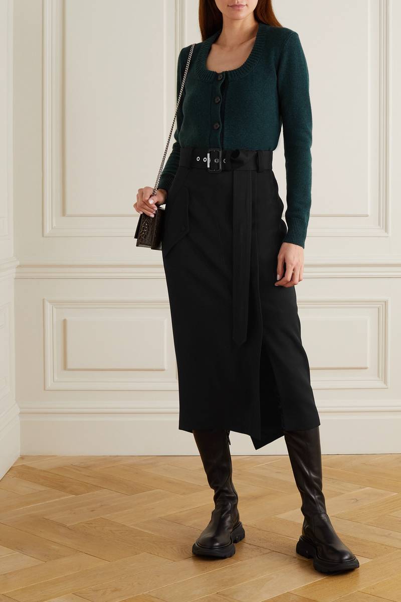 Alexander McQueen Belted wool-twill midi skirt outlook