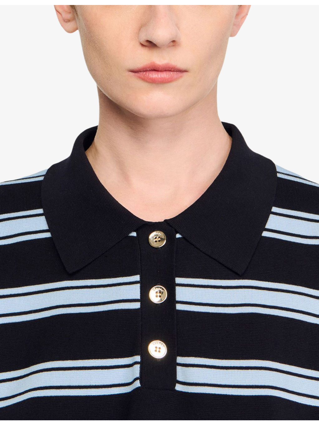 Striped Long-Sleeve Knitted Polo Sweater - 5