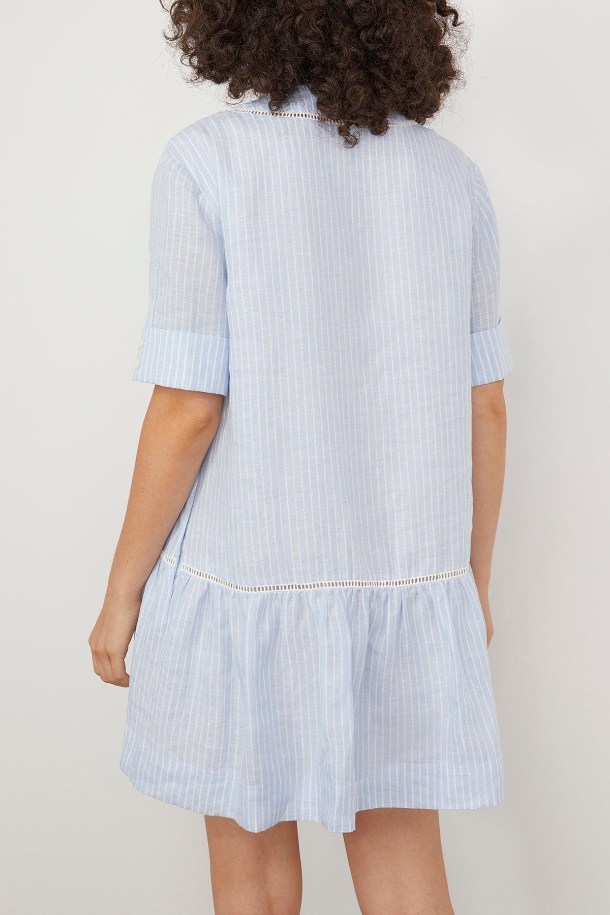 Jori Short Sleeve V-Neck Mini Dress in French Blue Stripe - 4