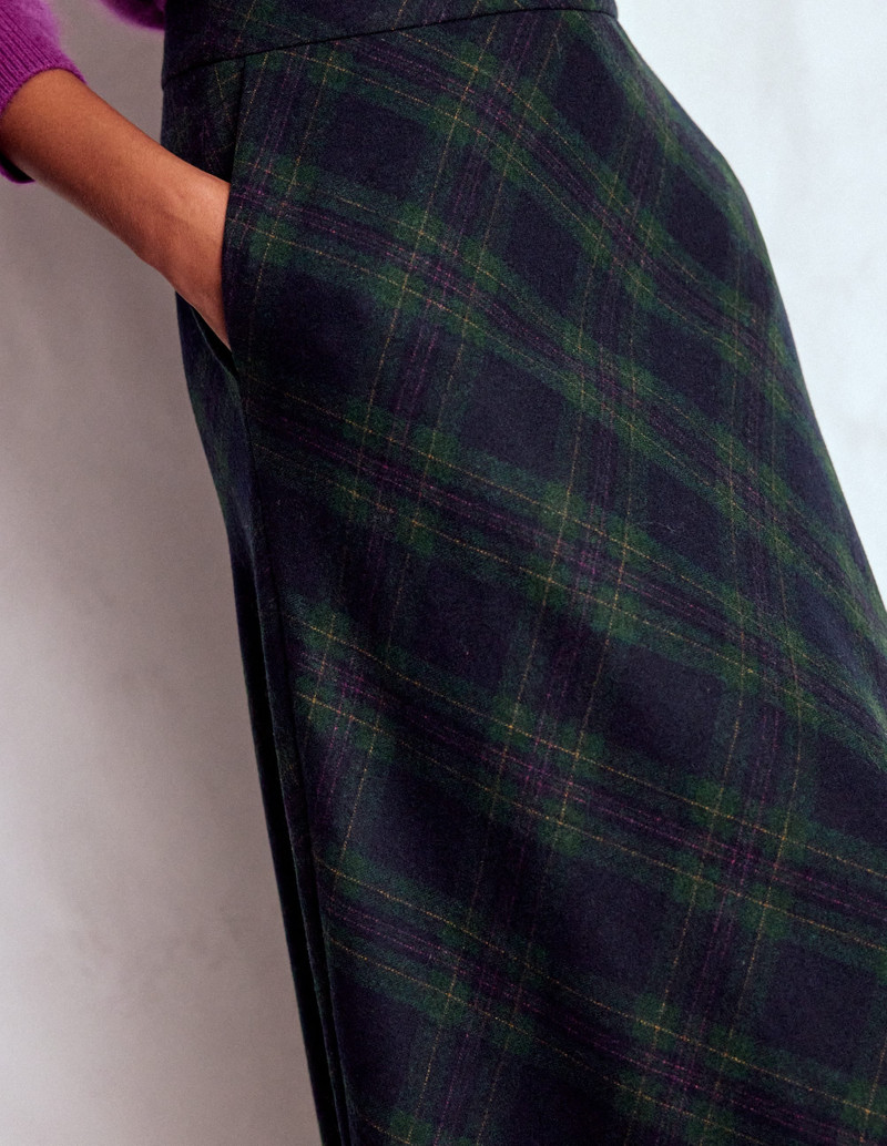 Hayley Wool Midi Skirt-Navy and Green Tonal Check 3