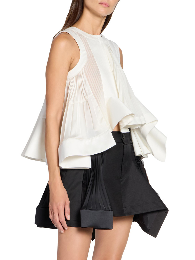 Women's Pleated Silk-Blend High-Low Top - Off White 4