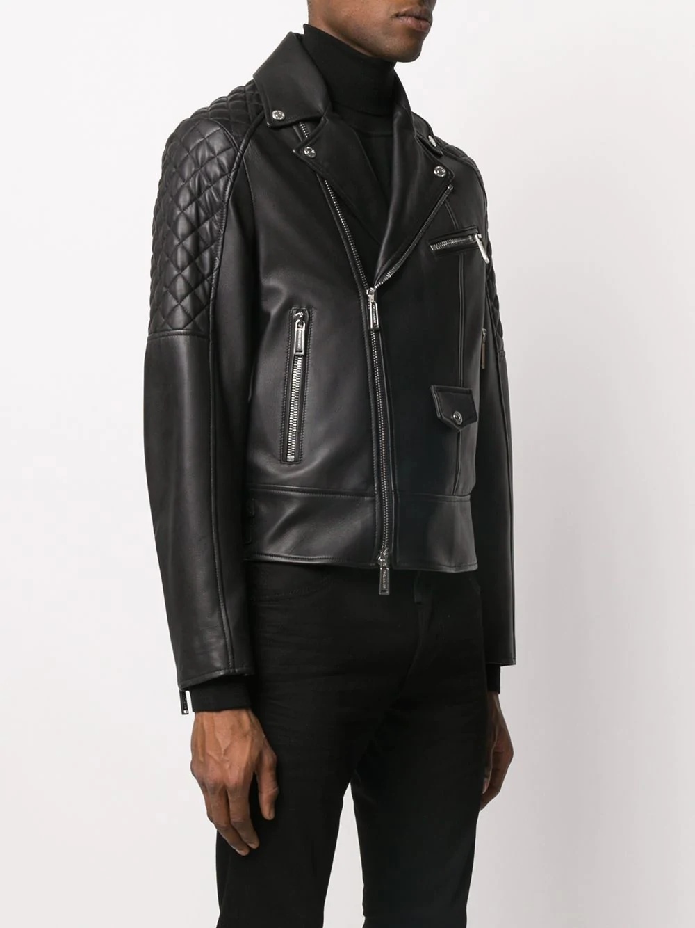 quilted detailed biker jacket - 3