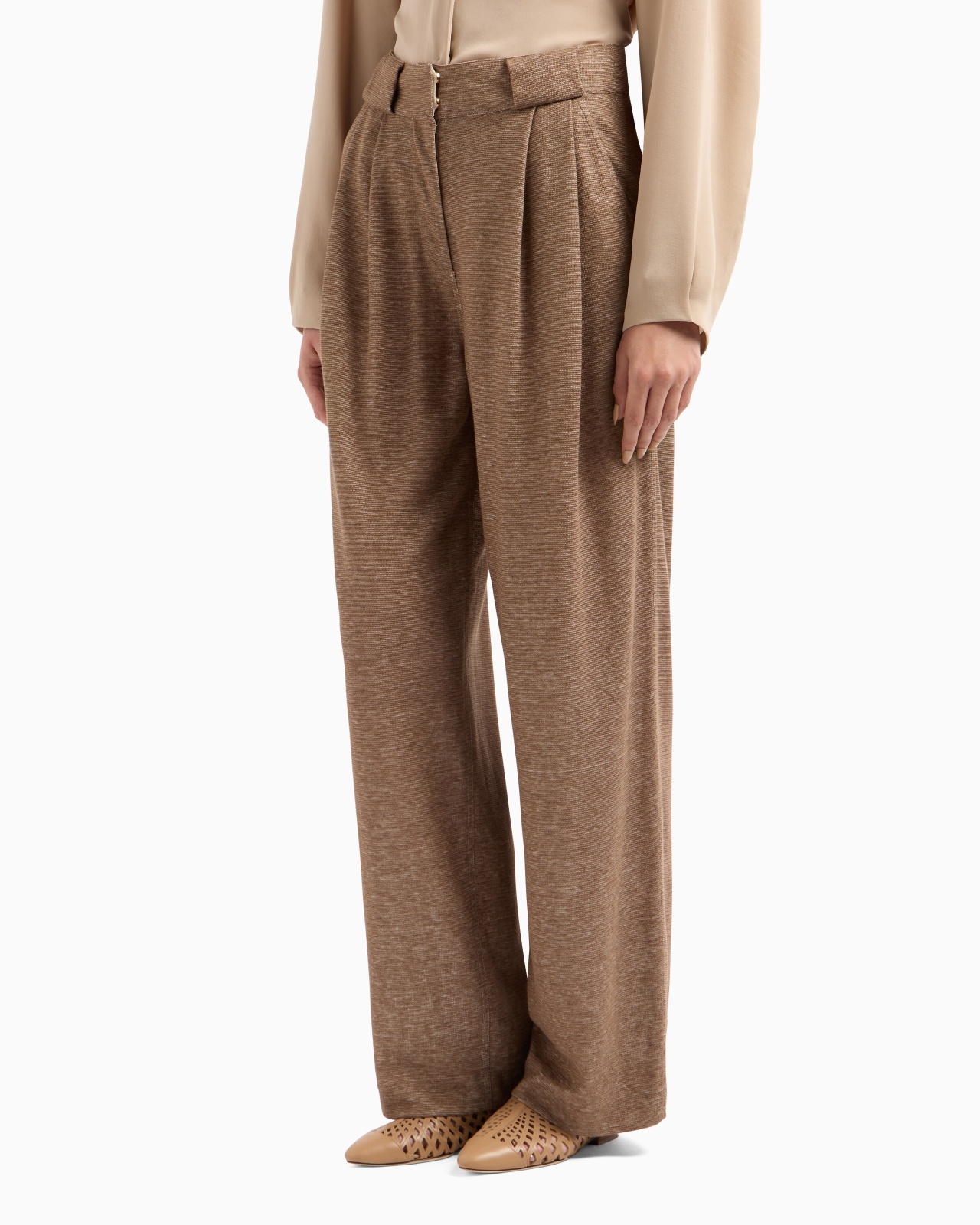 LINEN BLEND JERSEY WIDE TROUSERS - 4