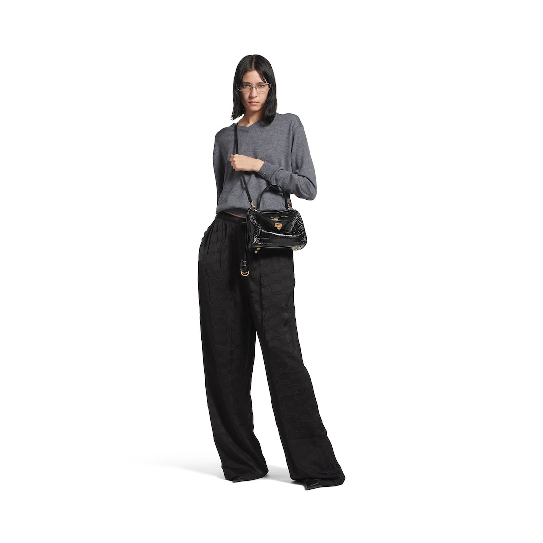 Women's Rodeo Mini Handbag Crocodile Embossed  in Black - 8