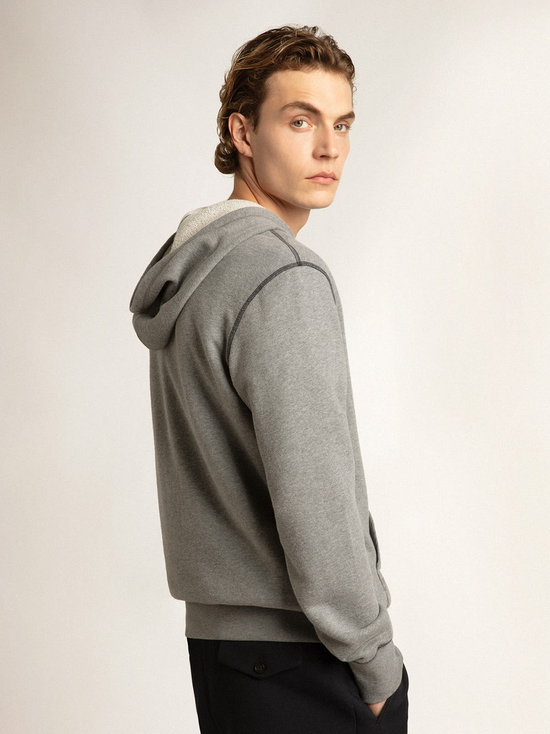 Gray melange cotton sweatshirt with hood 4