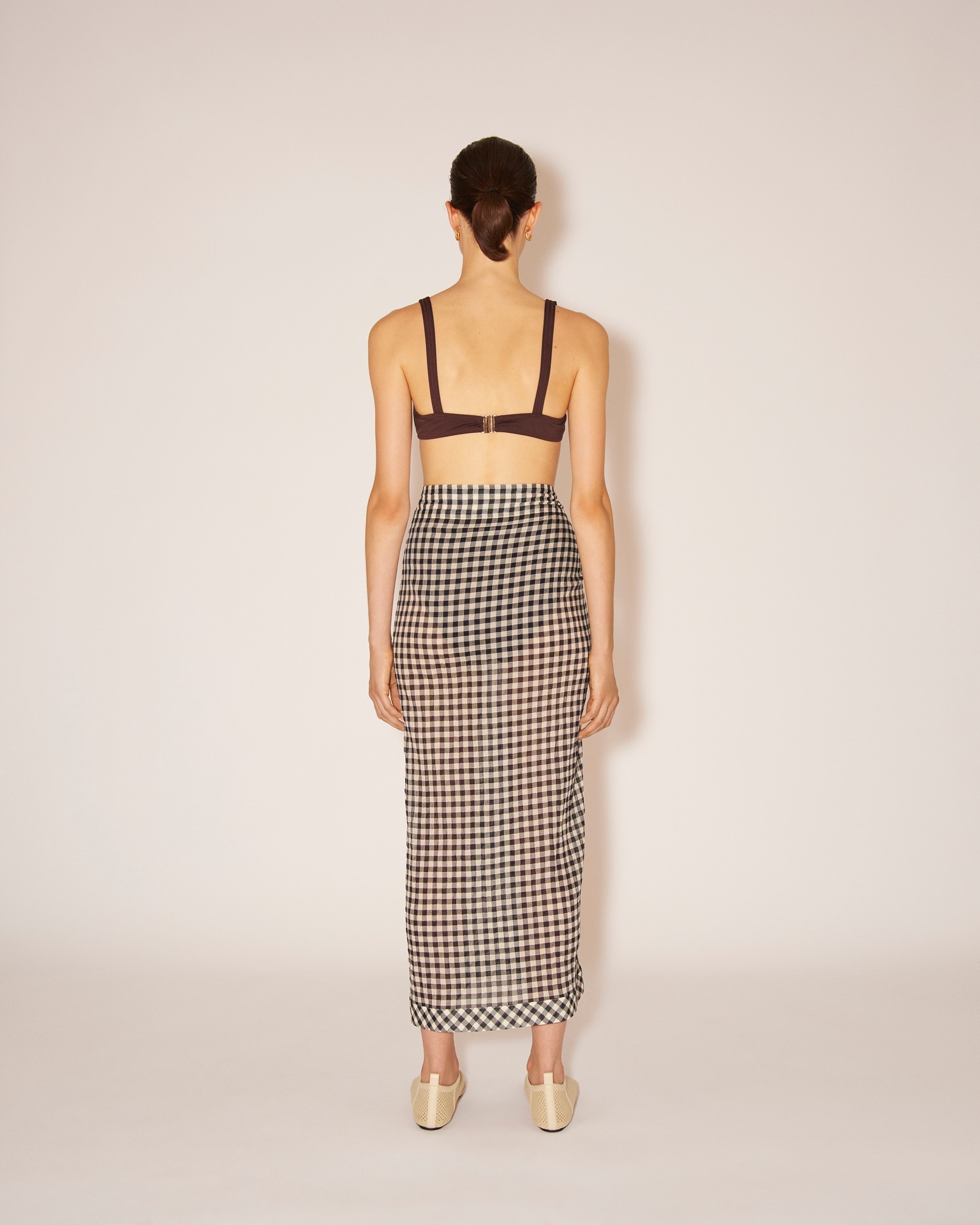 PATRICE - Check Gauze checked skirt - Black&White - 4