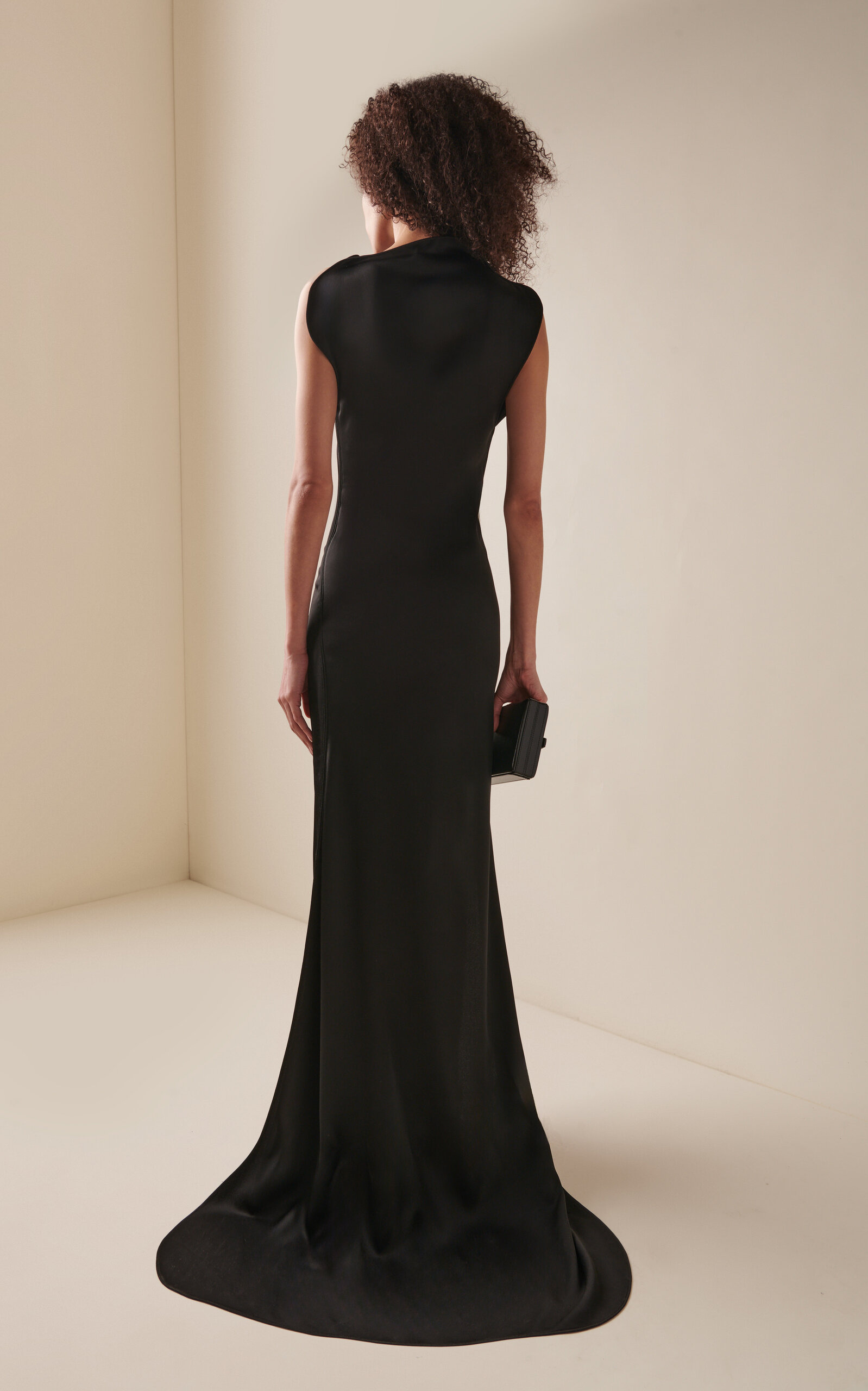 Draped Neck Slit Dress black - 5