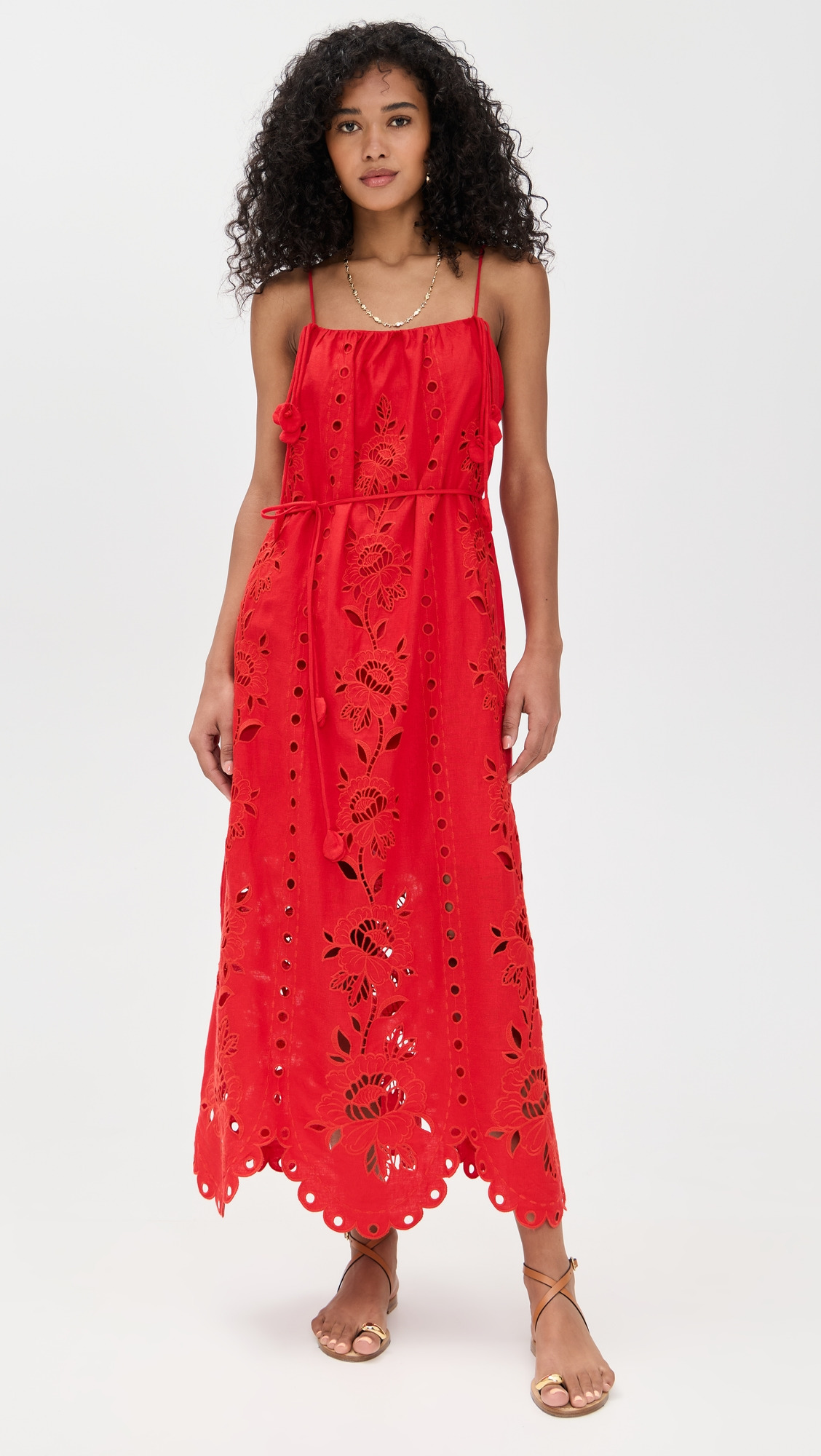 Red Flowers Richelieu Sleeveless Maxi Dress - 1