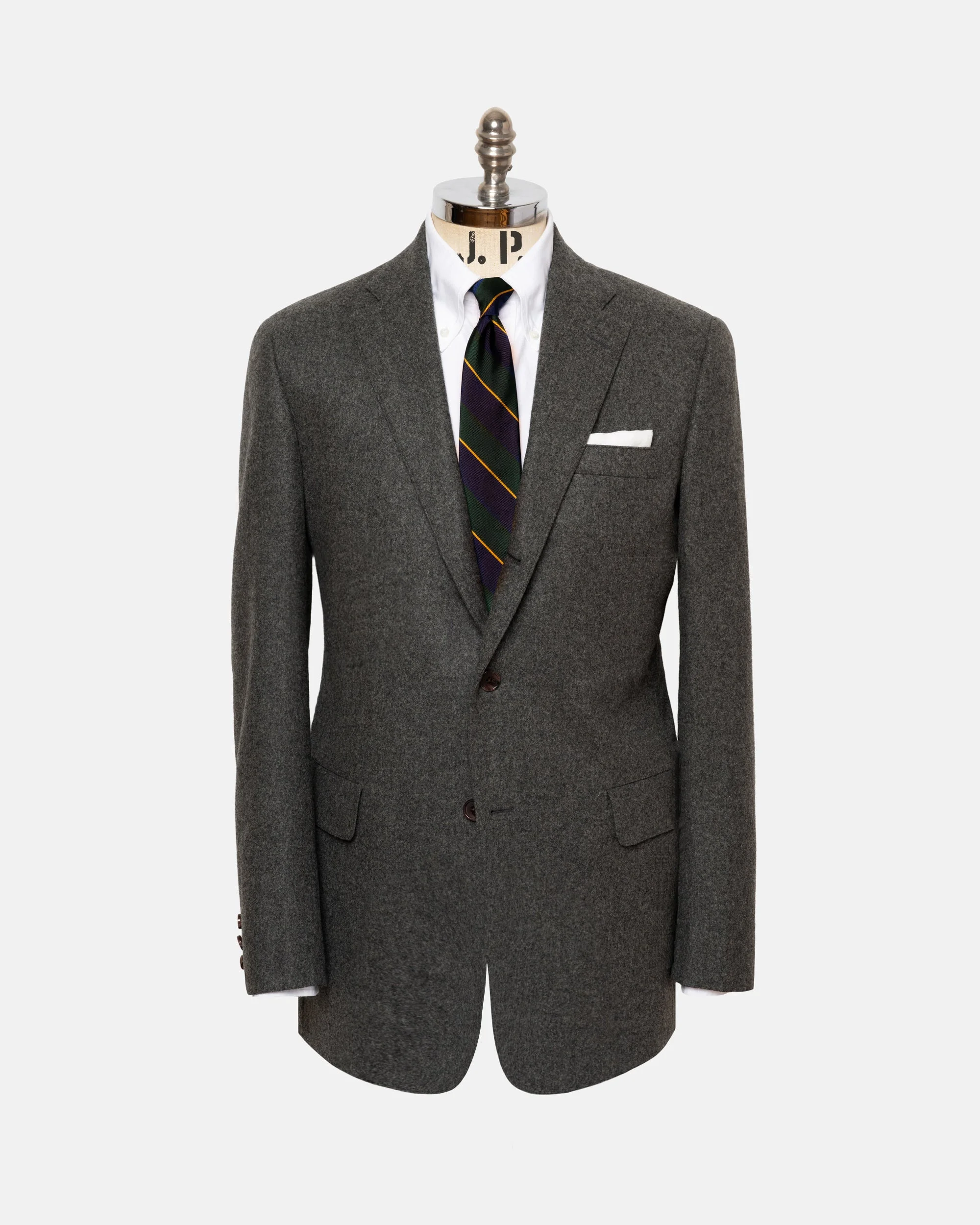 MADE-IN-USA SOLID GREY FOX FLANNEL SUIT - 1