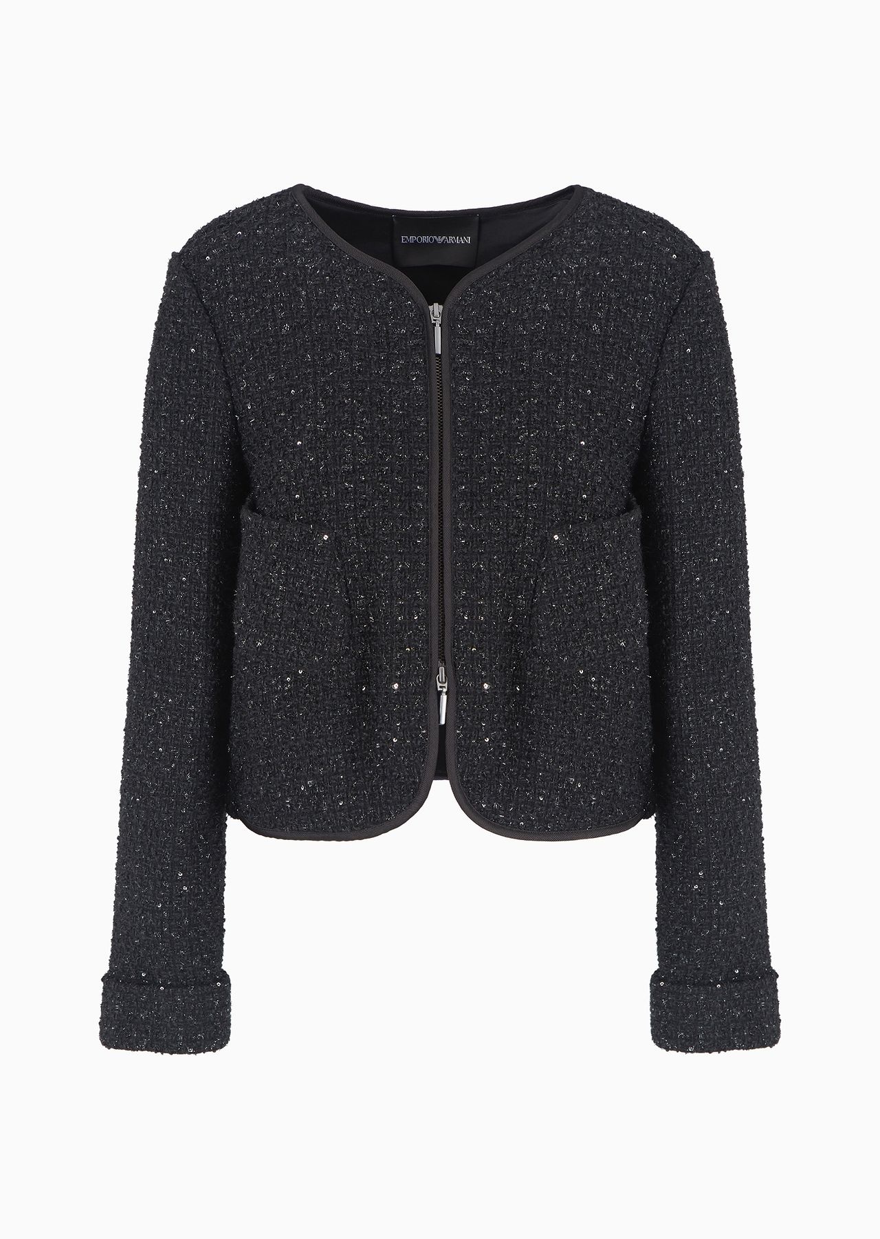 Lurex tweed zip-up jacket with micro sequins - 1