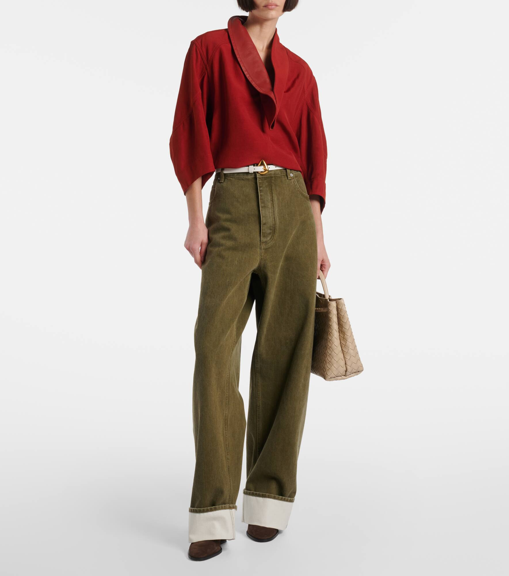 Leather-trimmed blouse - 2