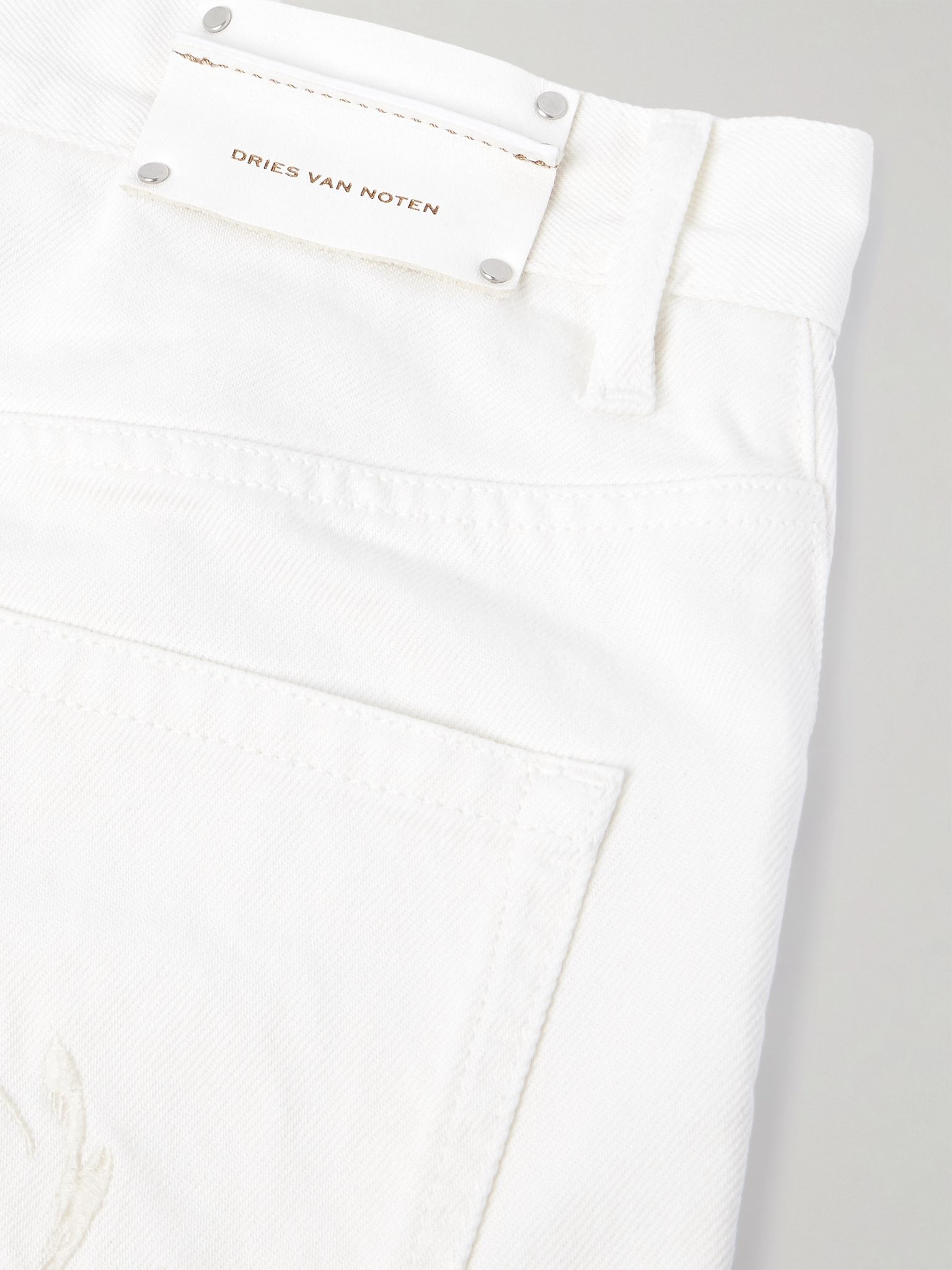 Straight-Leg Embroidered Denim Bermuda Shorts White - 5
