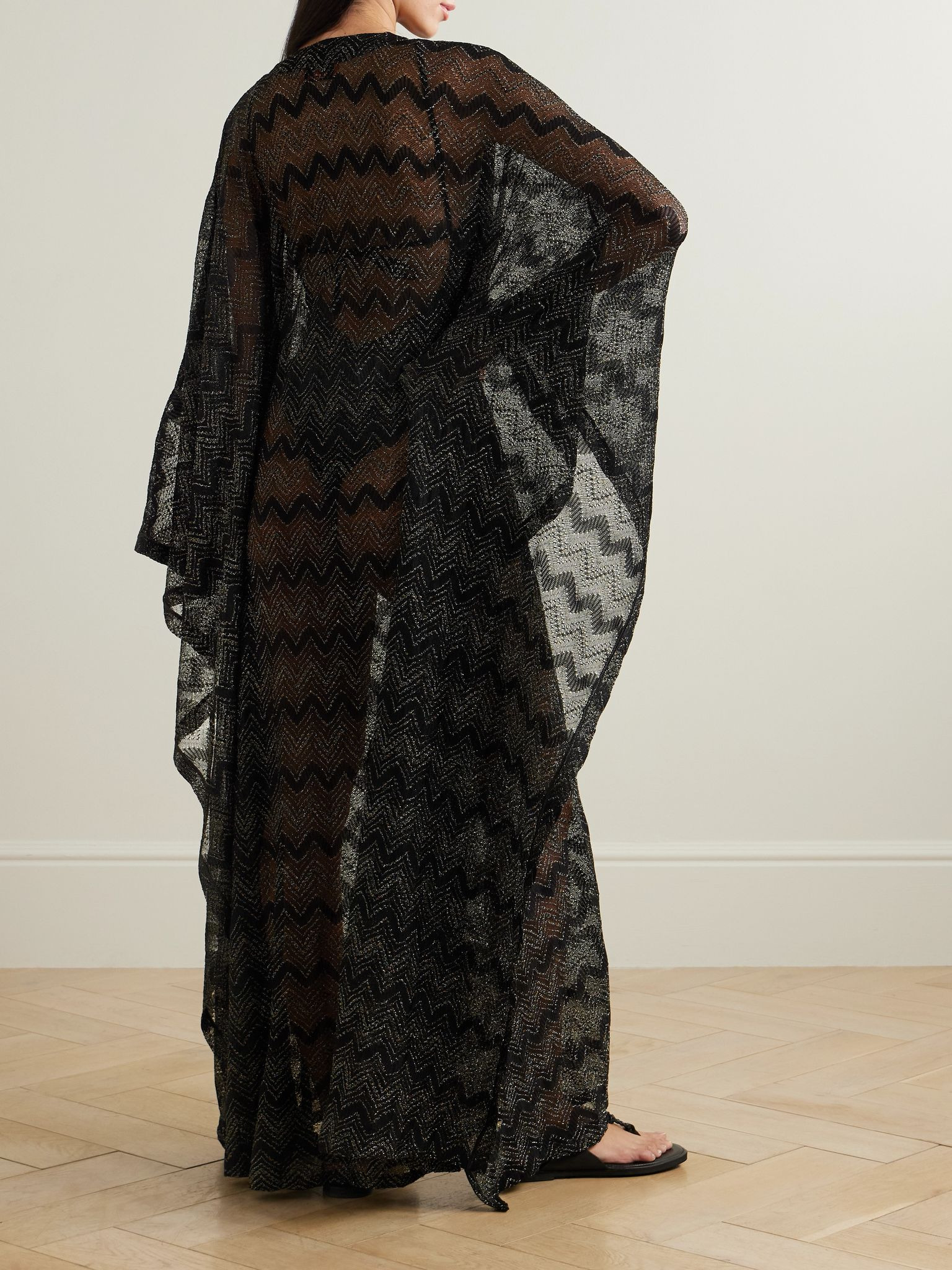 Mare striped metallic crochet-knit kaftan Black - 3