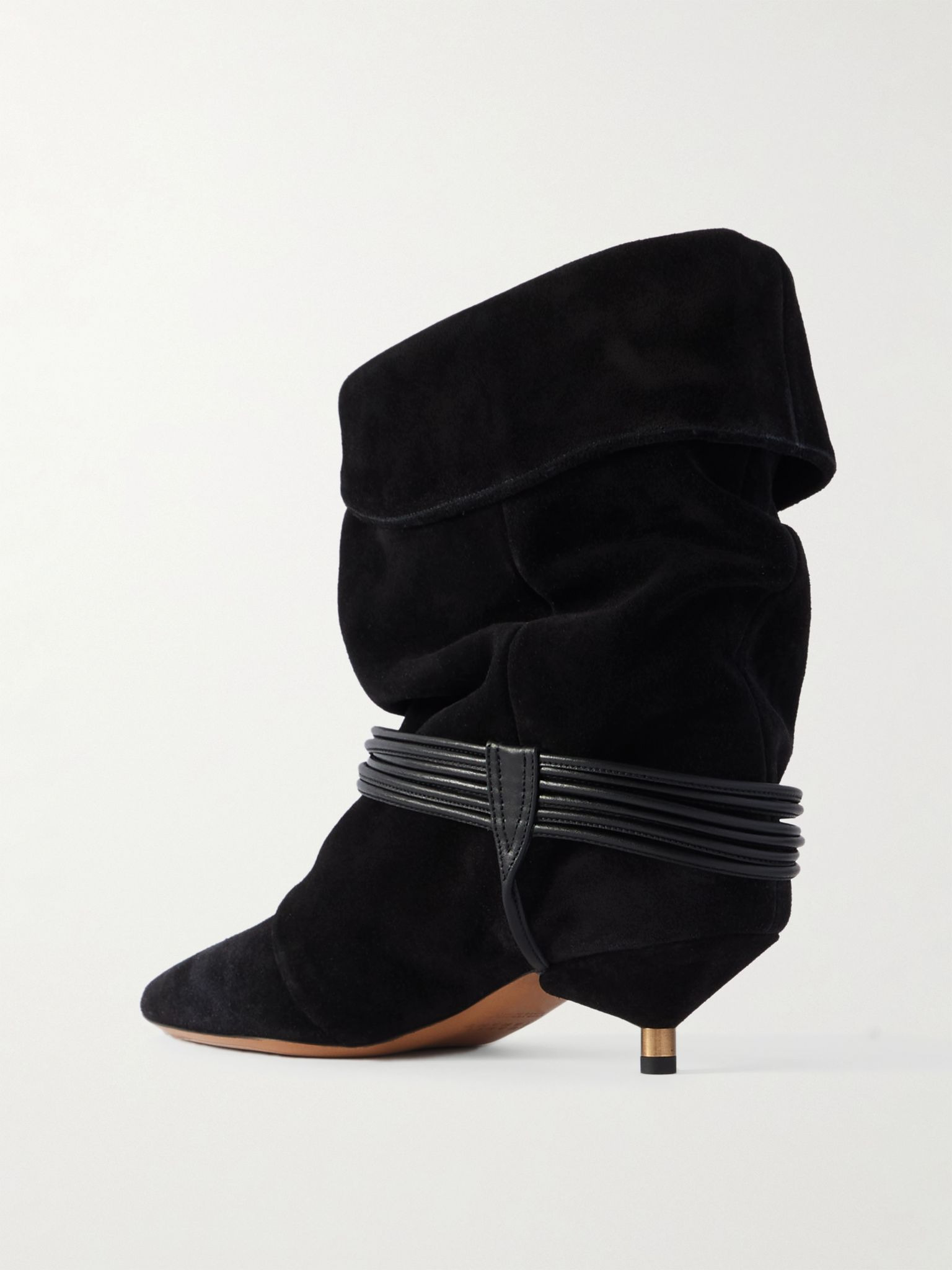 Edrika leather-trimmed embellished gathered suede ankle boots Black - 3