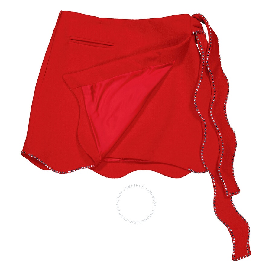Mach & Mach Ladies Red Crystal Trimmed Wavy Wool Mini Skirt - 6