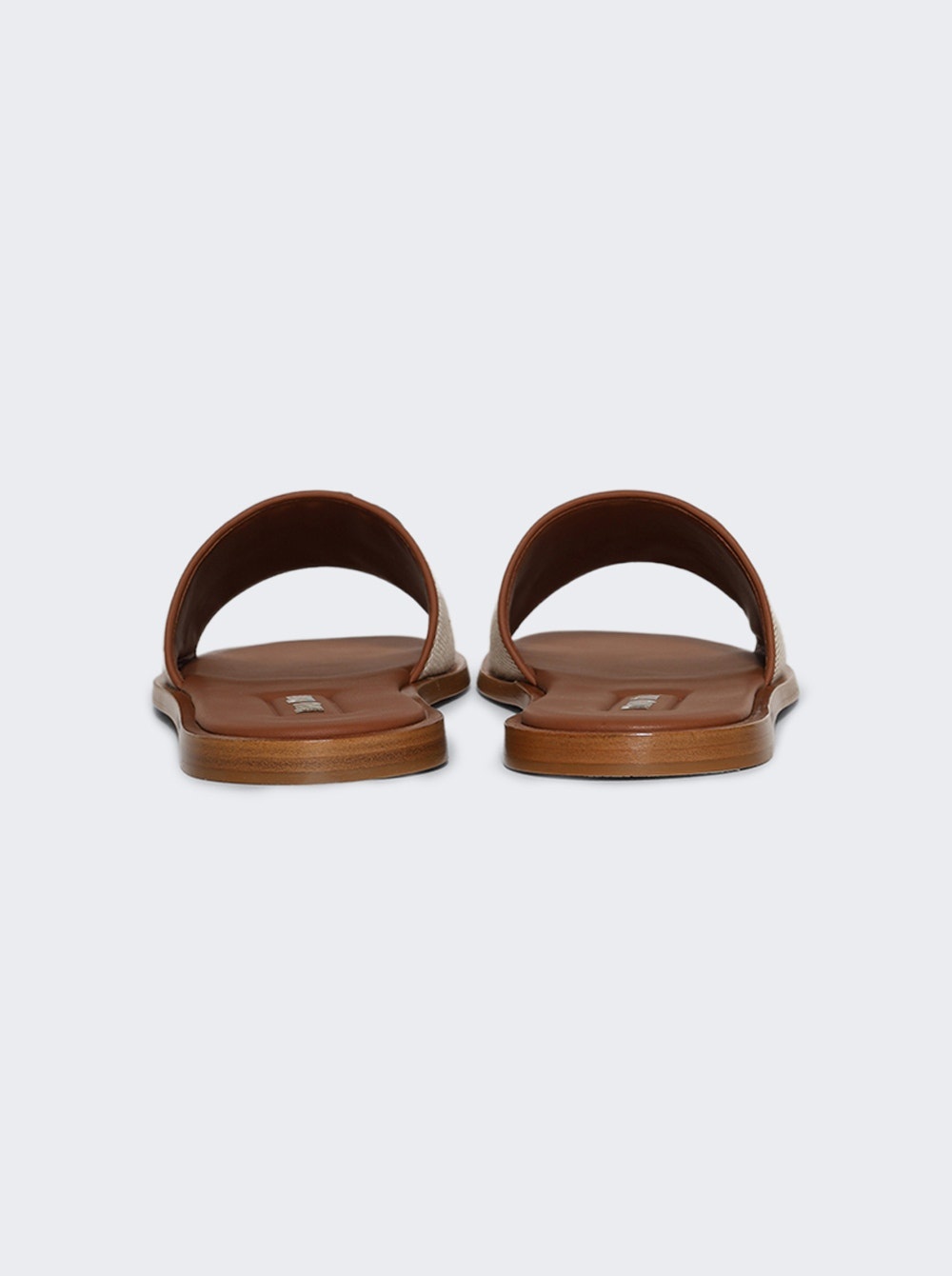Canvas And Leather Slide Sandals Beige And Brandy - 4