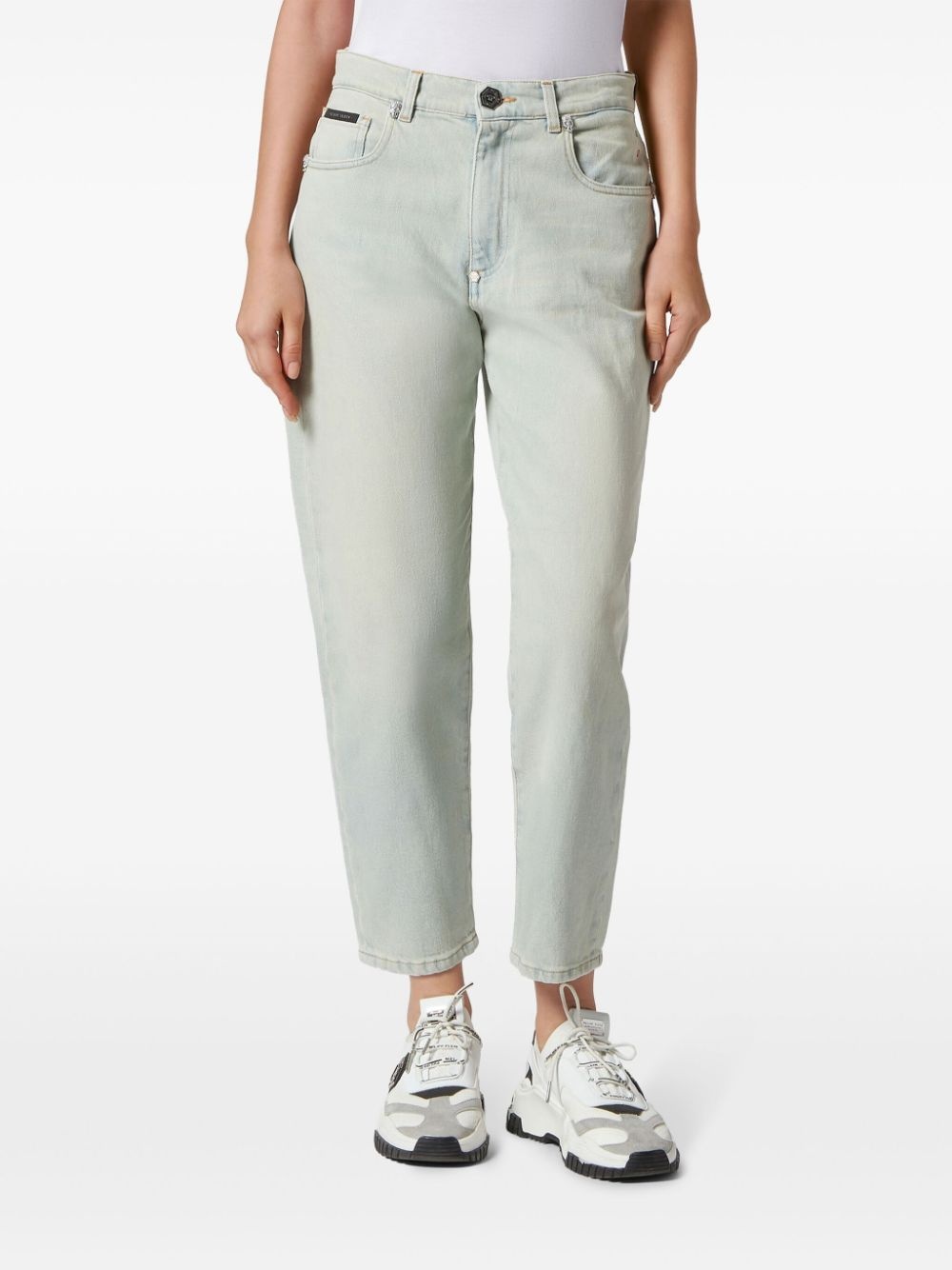 skull-studded tapered jeans - 2