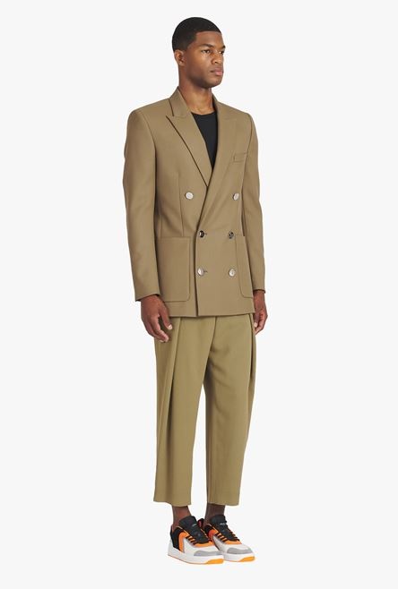 Taupe twill blazer with double-breasted silver-tone buttoned fastening - 7