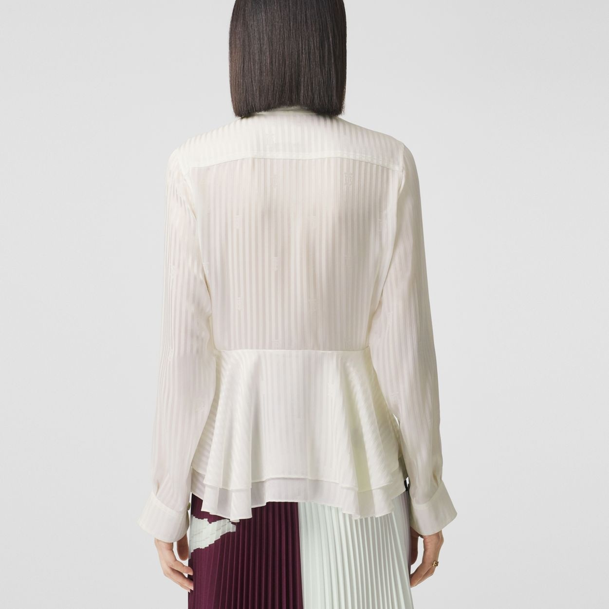 Striped Silk Tie-neck Peplum Blouse - 4