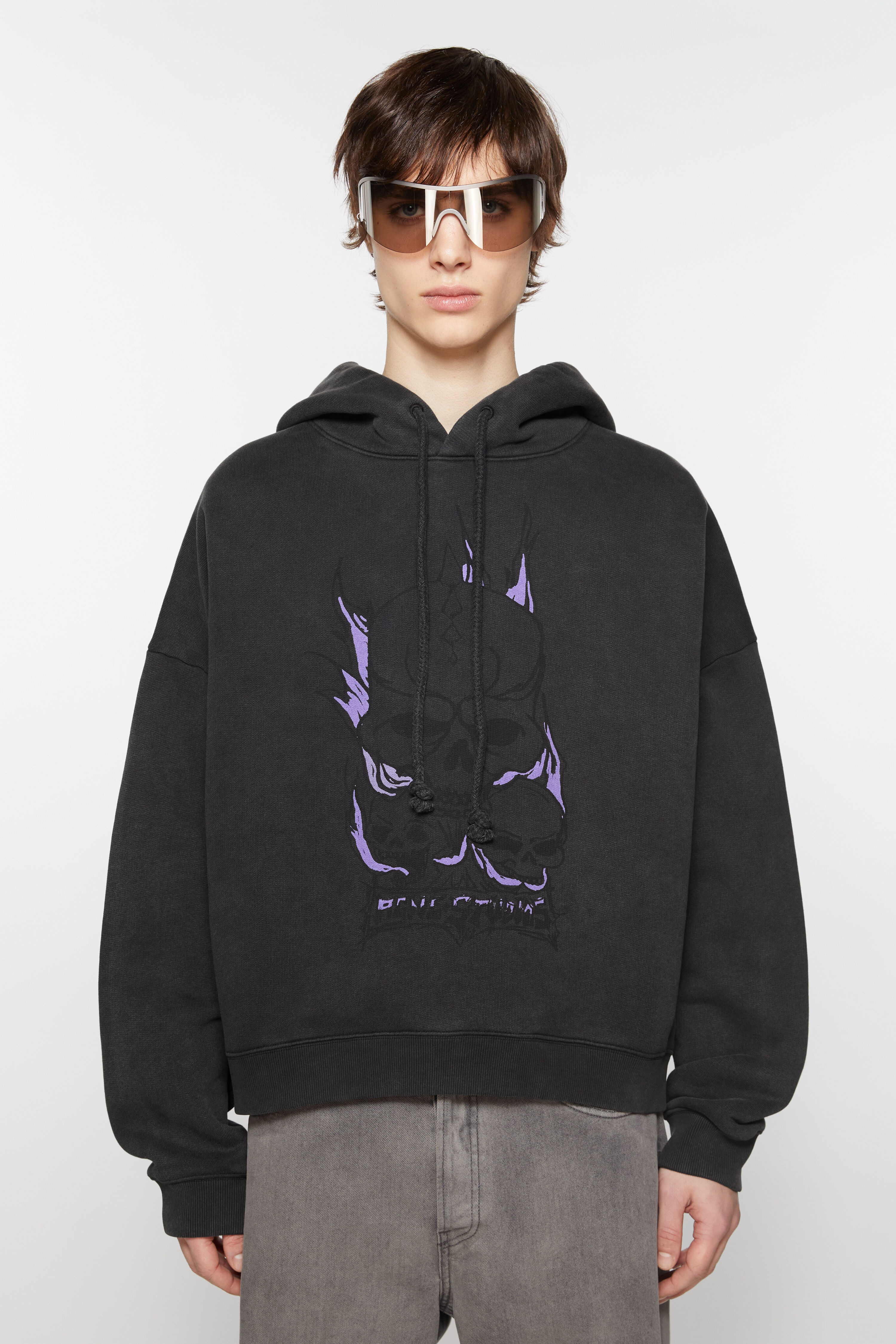 Printed hooded sweater - Faded black - 2