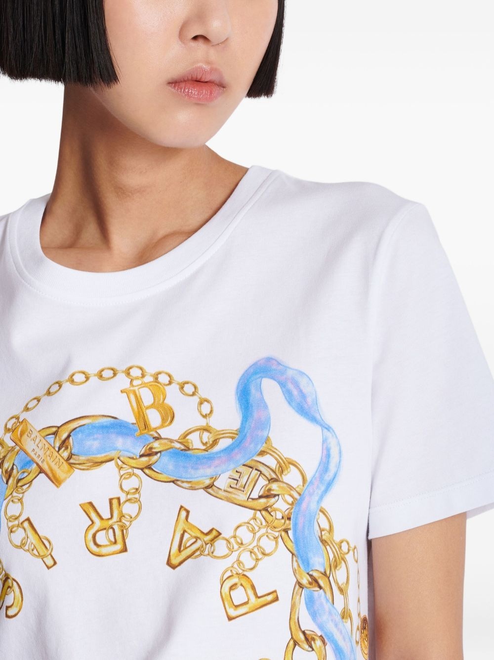 chain-print cotton T-shirt - 7
