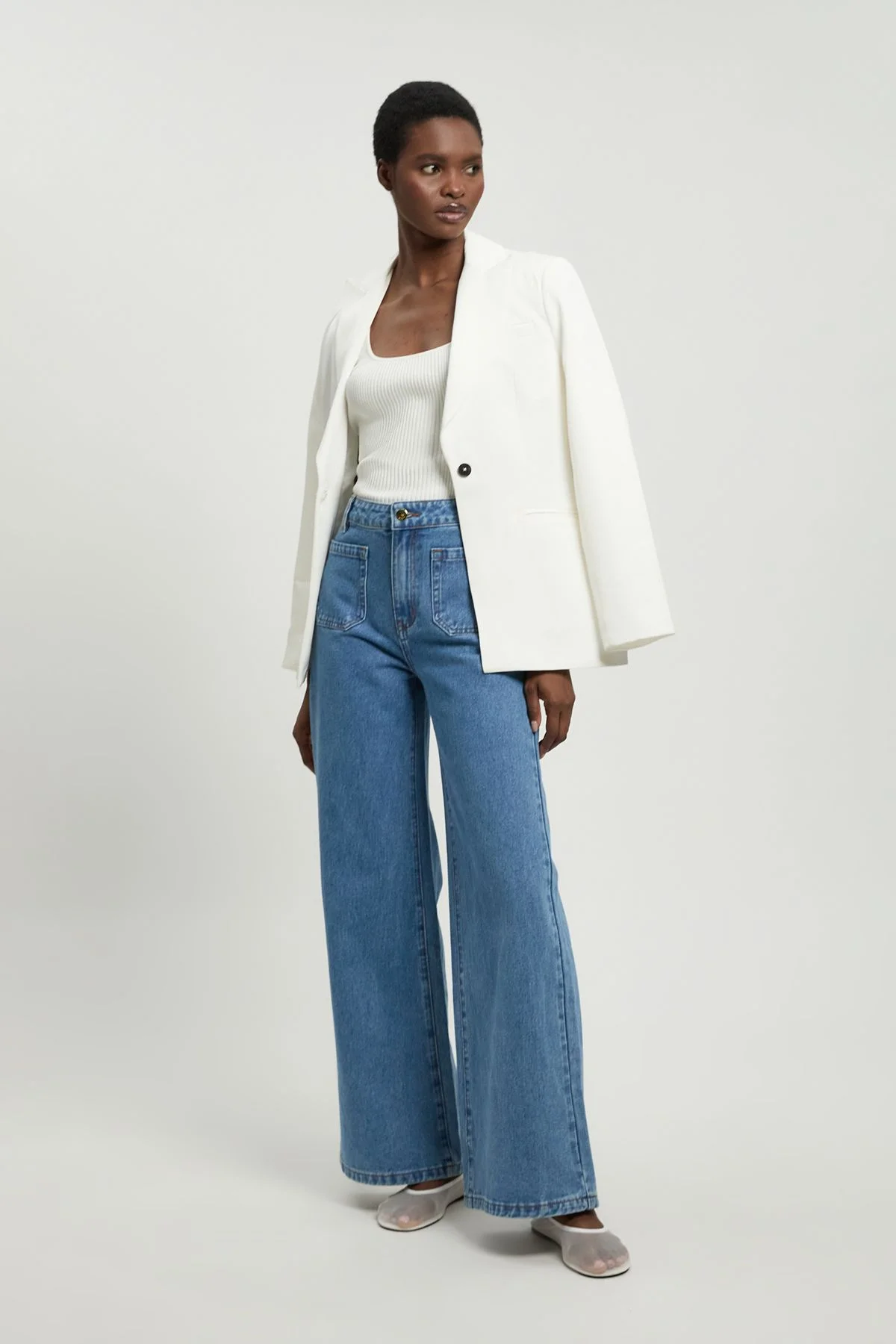 Petite Denim Straight Leg Pocket Jean - 1