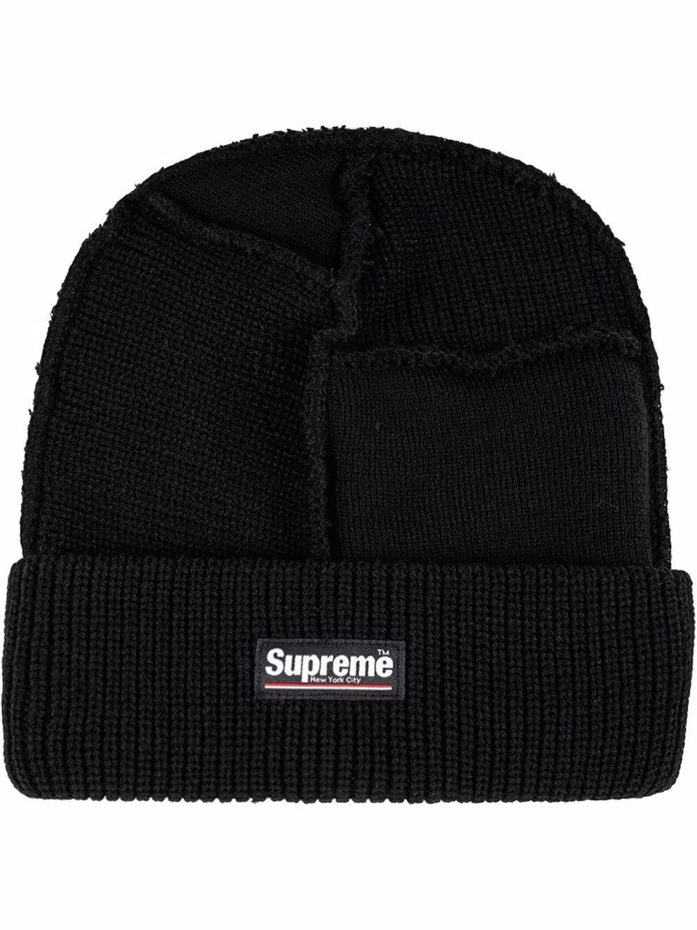 knitted logo-patch beanie hat - 1