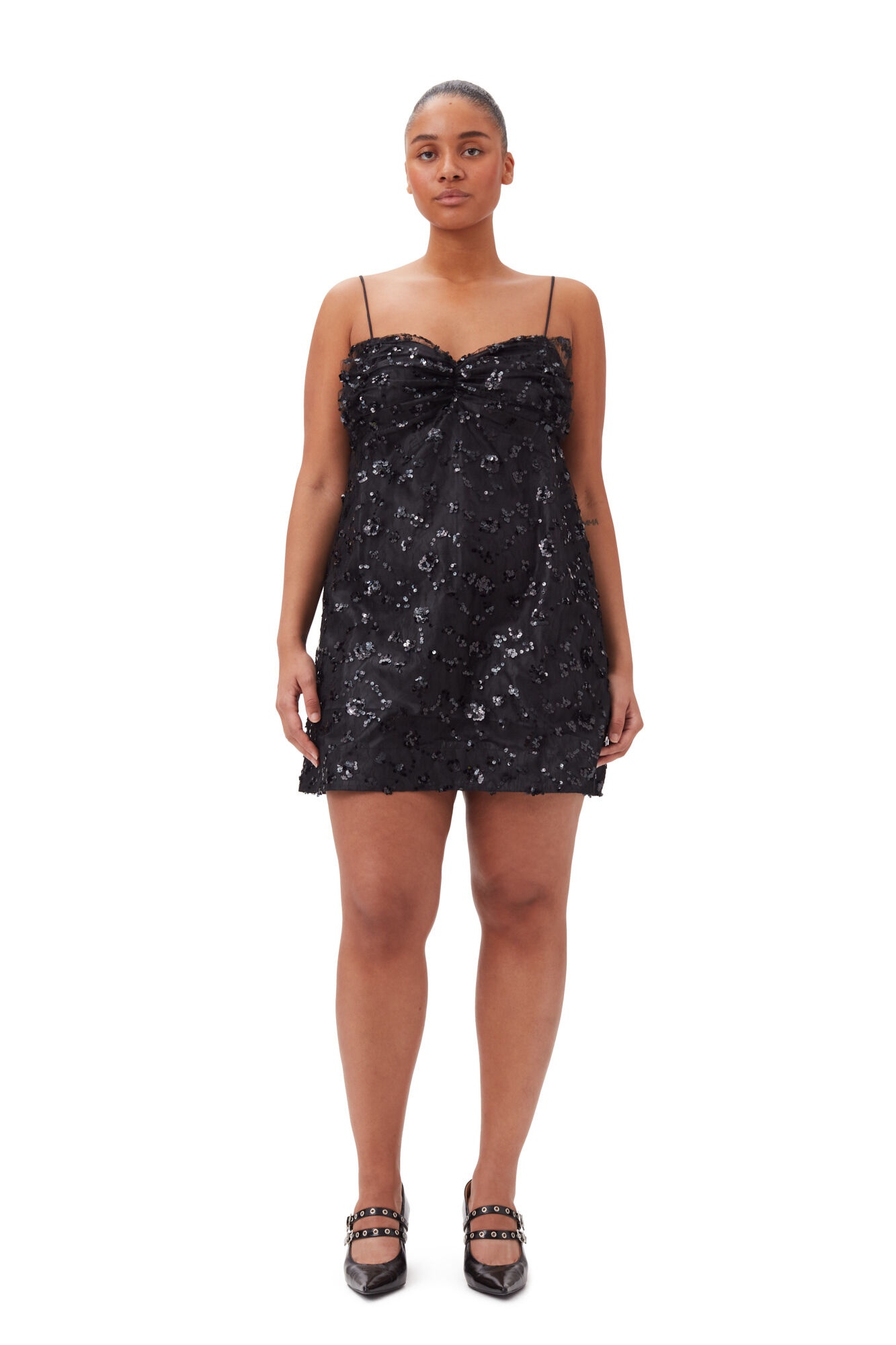 BLACK SEQUINS LACE MINI DRESS - 6