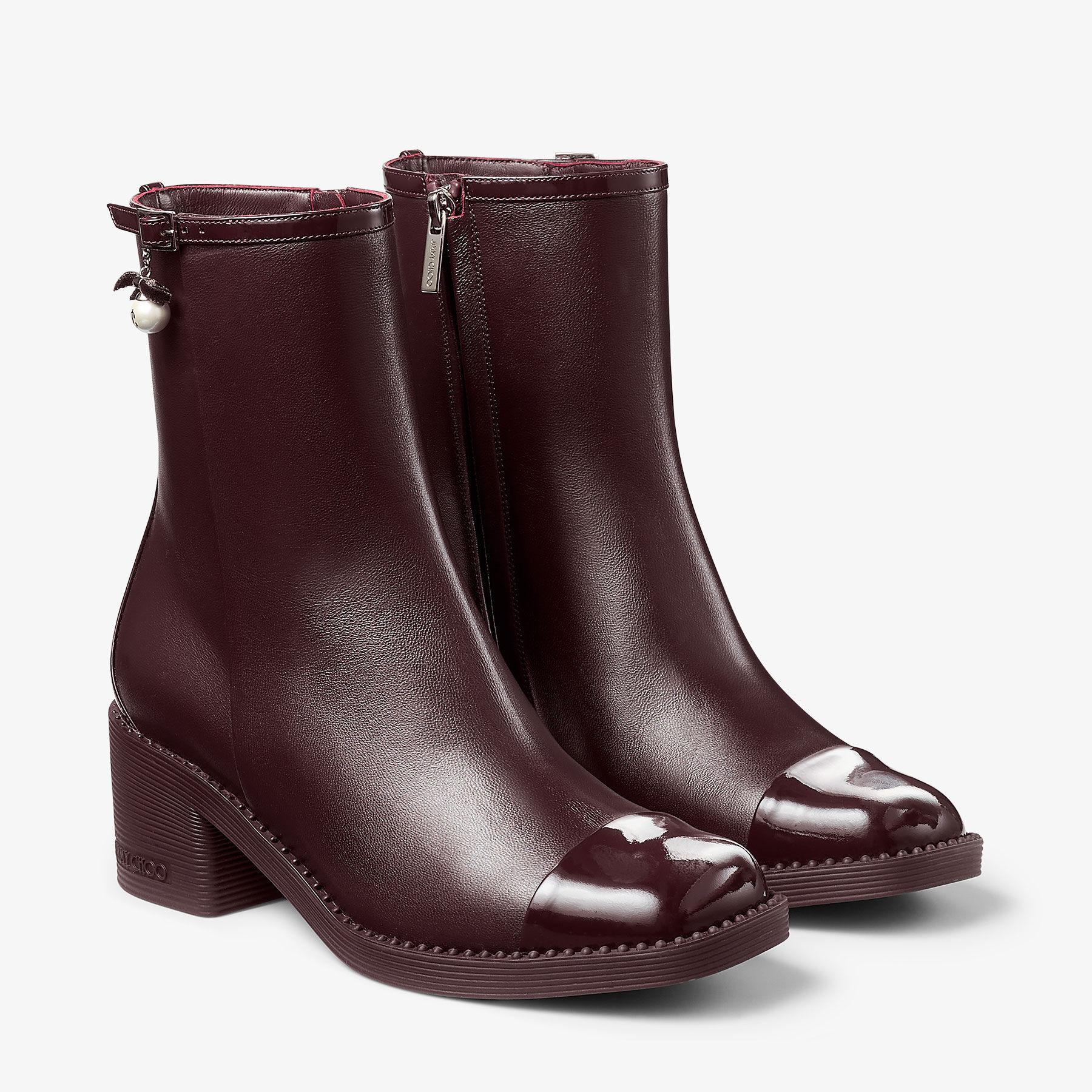 Adry Ankle Boot 60
Deep Merlot Patent Nappa Leather Ankle Boots with Pearl Charm - 3