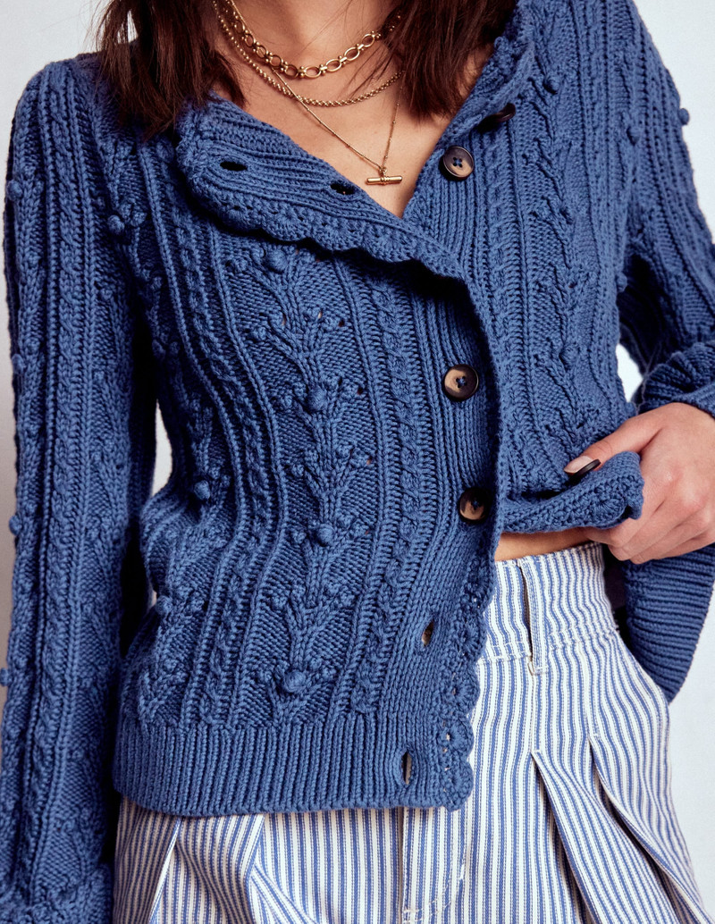Cotton Textured Cardigan-Denim Blue 3