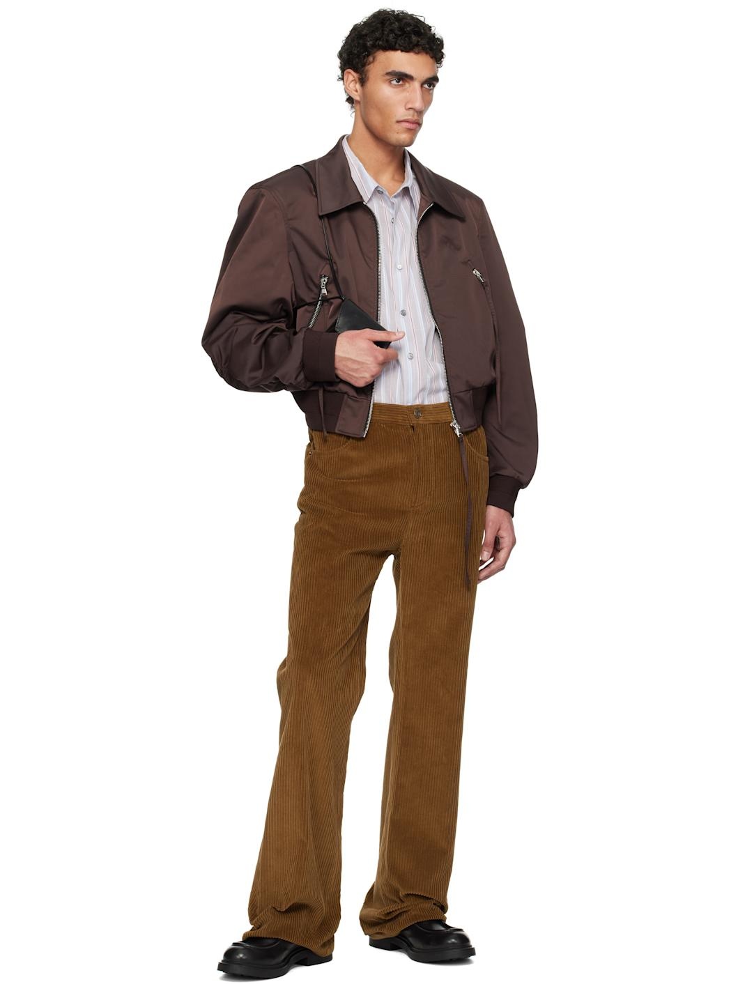Brown Zipper Details Structured Tim Bomber Jacket - 4