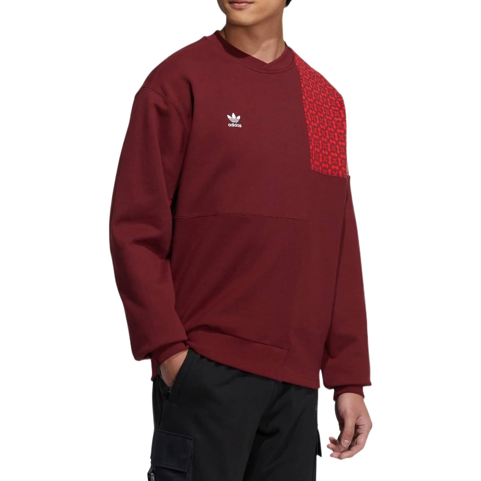 adidas originals CNY Limited Pattern Printing Sports Round Neck Pullover Brown Red HC0564 - 4