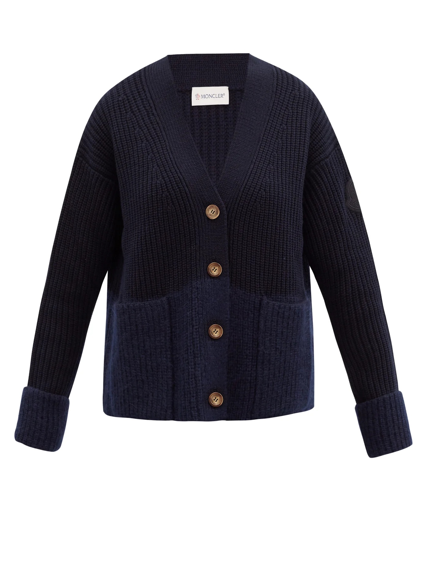 Two-tone ribbed wool-blend cardigan - 1