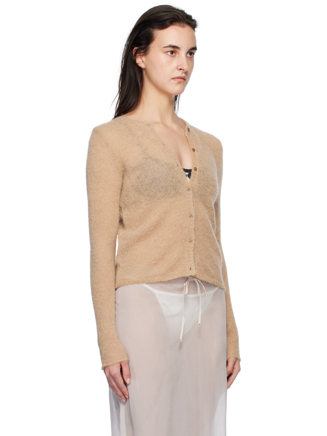 Tan Button Alone Cardigan - 2