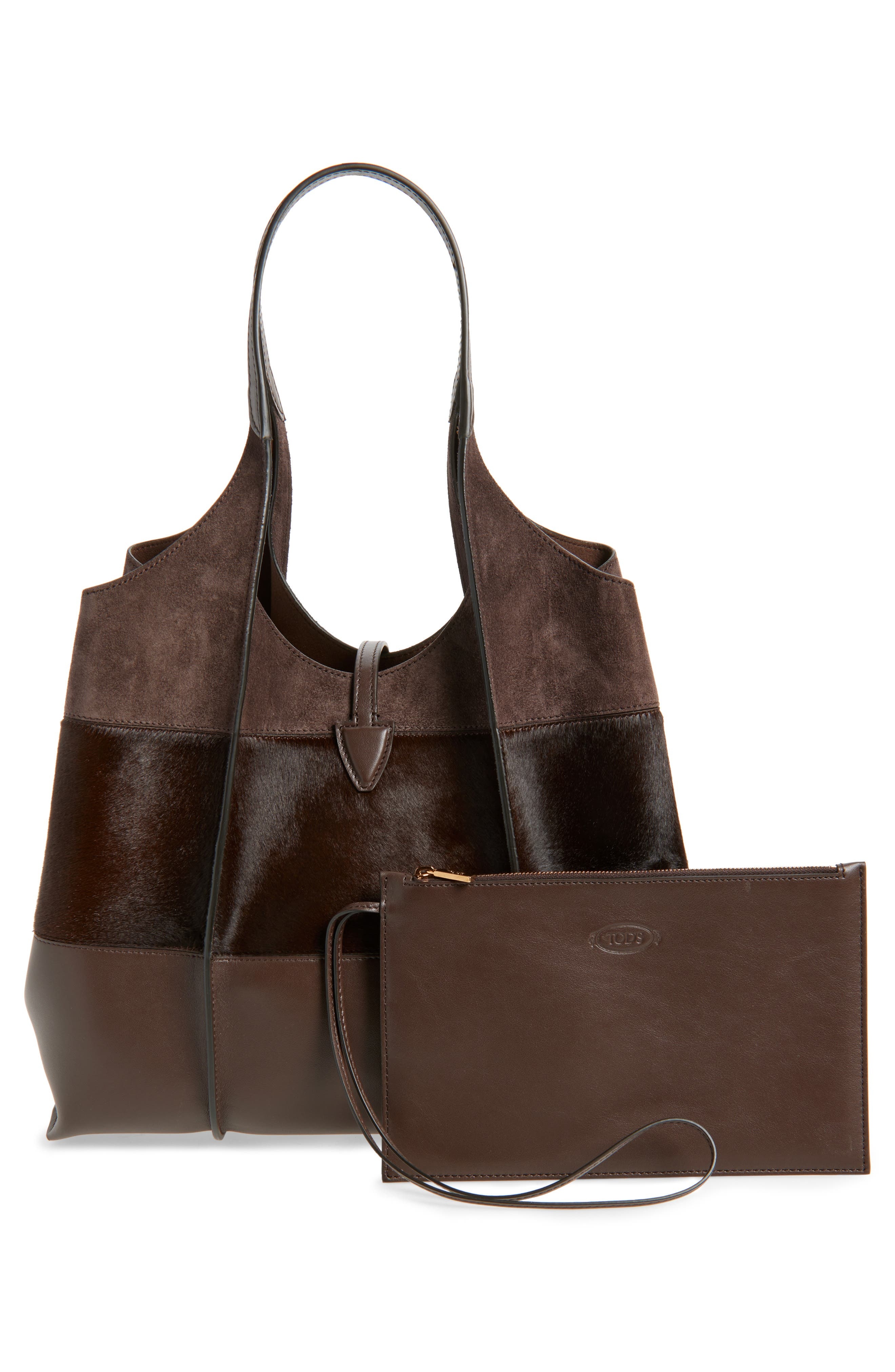 Tod's Medium TSB Suede & Genuine Calf Hair Tote in Marr Rock/Caffe/Marr Afr at Nordstrom - 4