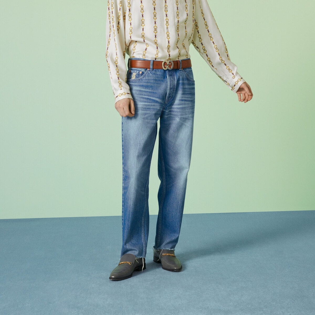 Washed organic denim pant with patch - 5