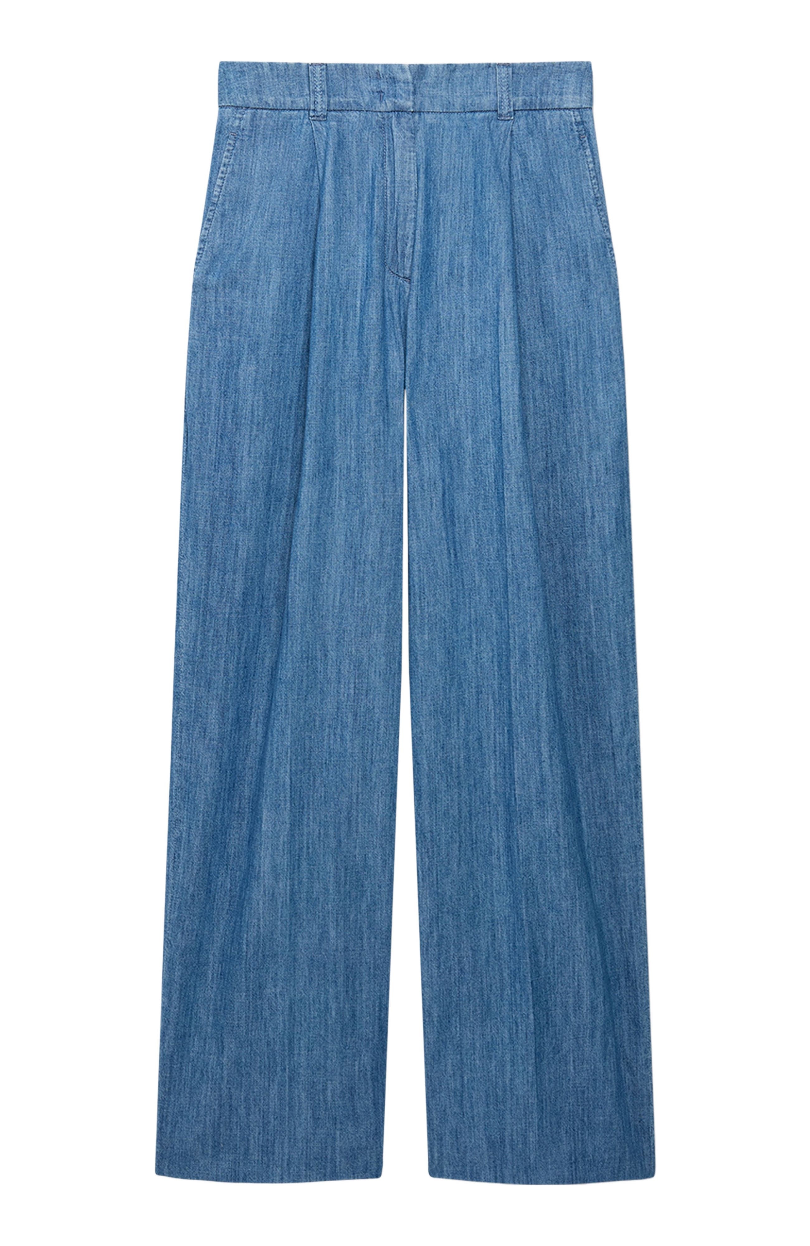 Another Tomorrow Chambray Relaxed Wide Leg Pant in Medium Blue at Nordstrom - 7