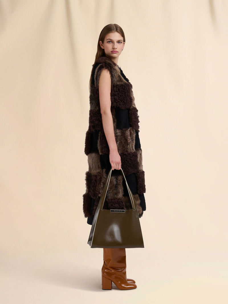 Marni DEEP GREEN LEATHER CRESTA E/W SMALL TOTE BAG outlook