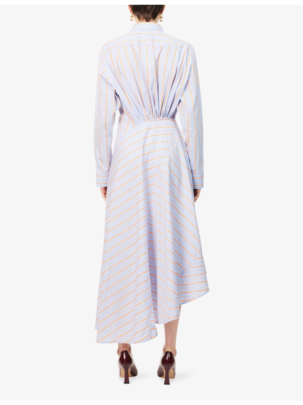 Striped Long-Sleeves Cotton-Poplin Midi Dress - 4