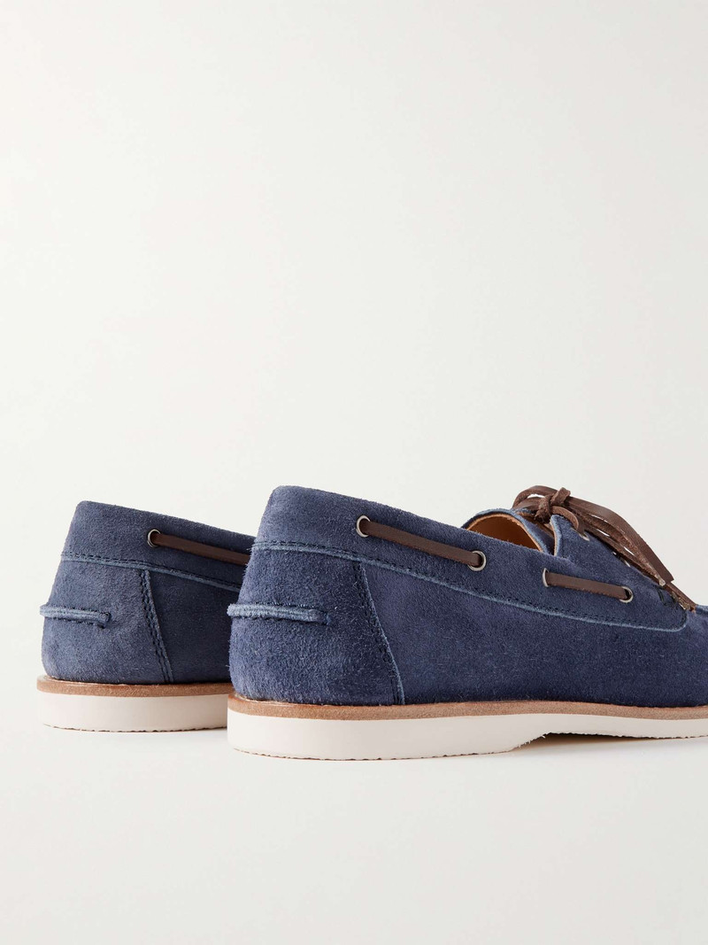 Leather-Trimmed Suede Boat Shoes 5