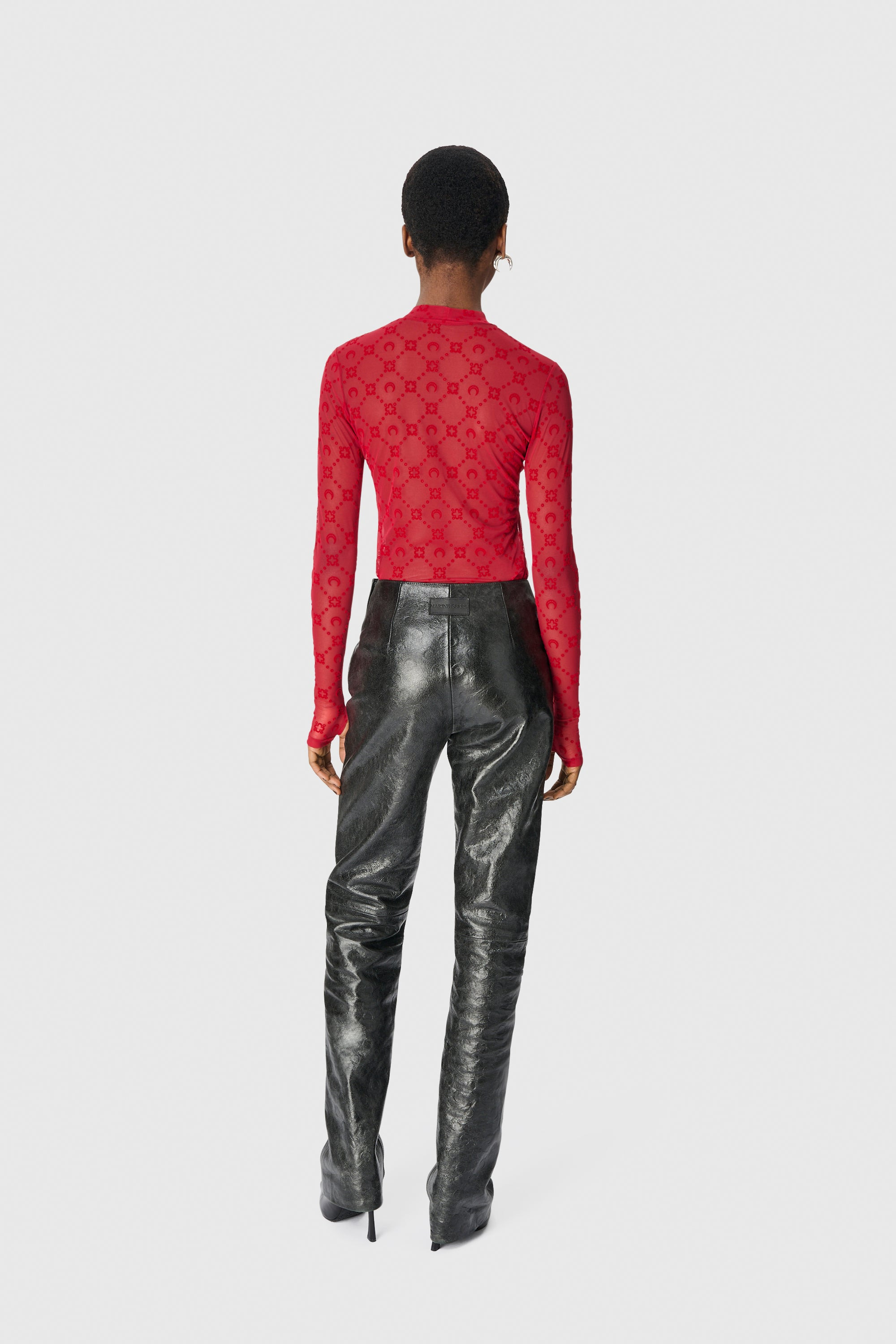 Moonogram Mesh Flock Ls Highneck Top - 4