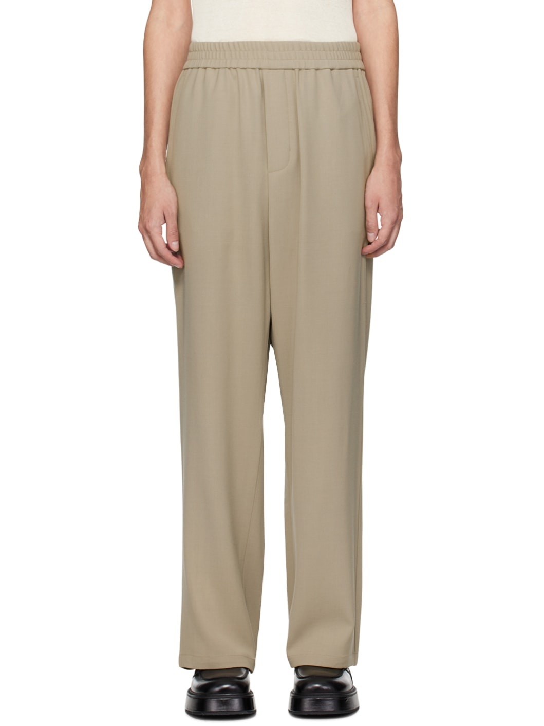 Taupe Elasticized Waist Trousers - 1