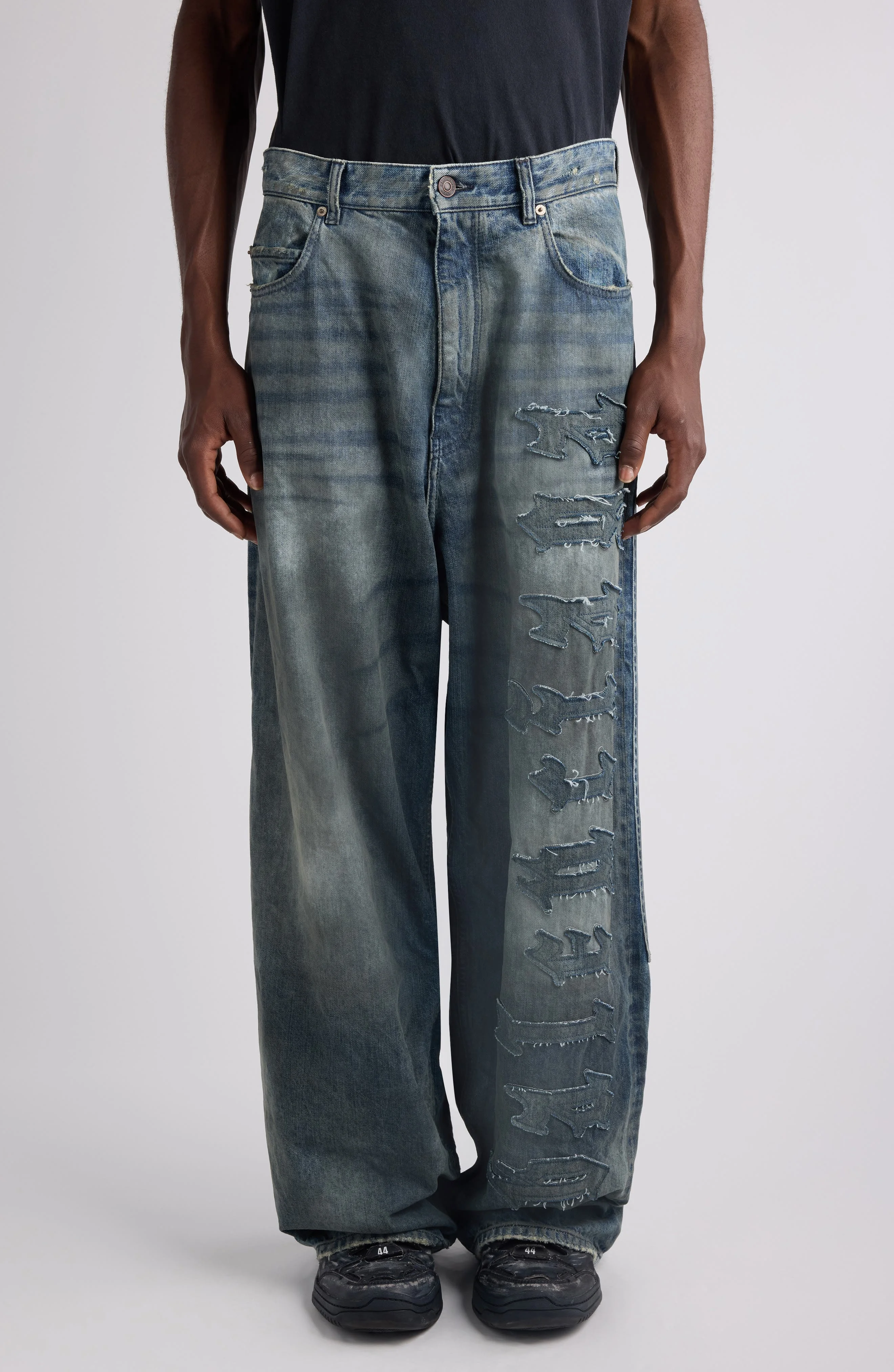 Balenciaga Minimal Distressed Baggy Jeans in 1505 Dirty Grey/Light Bl at Nordstrom - 1