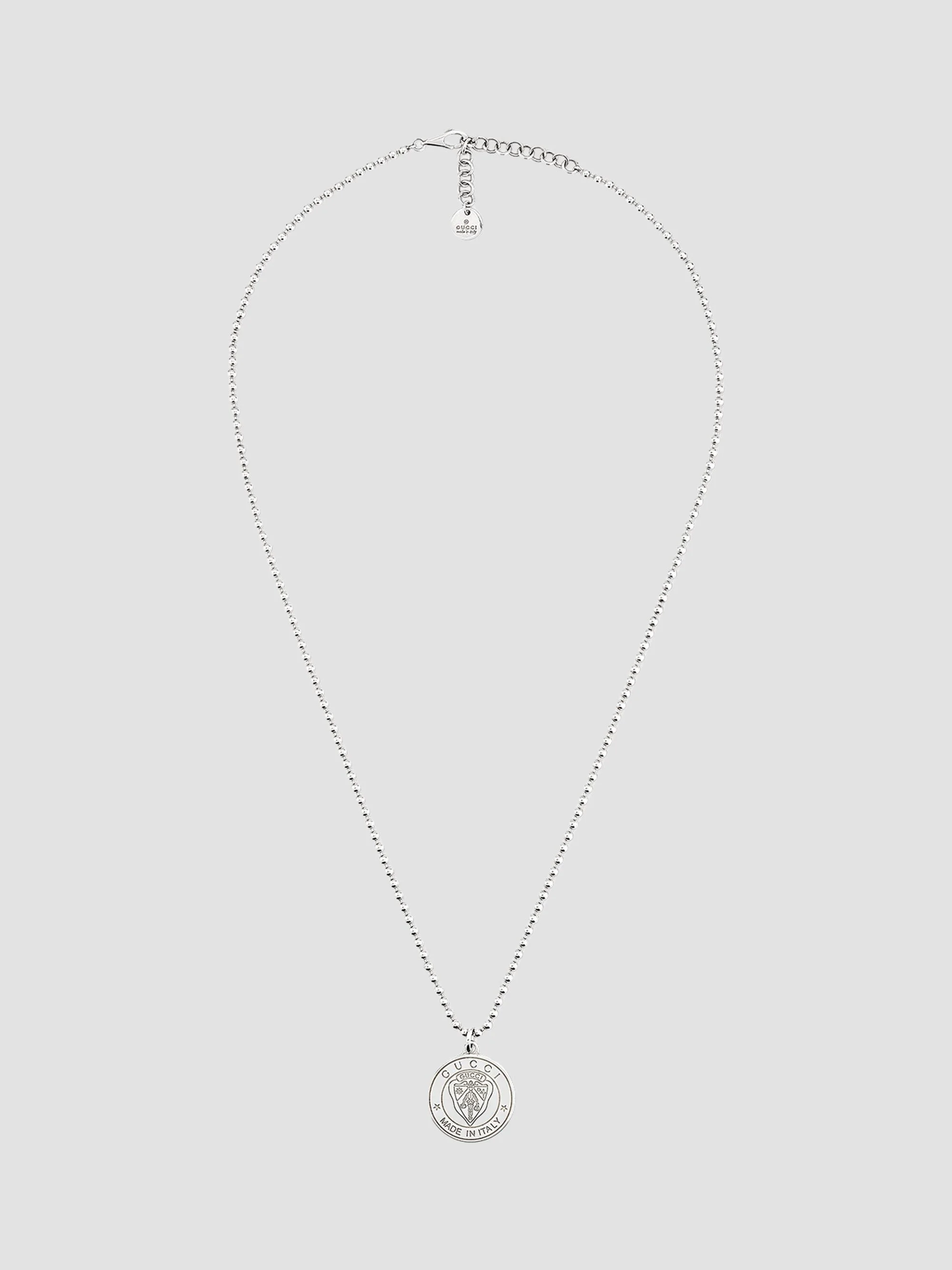 Men's Crest Pendant Sterling Silver Boule Necklace - Silver - 1