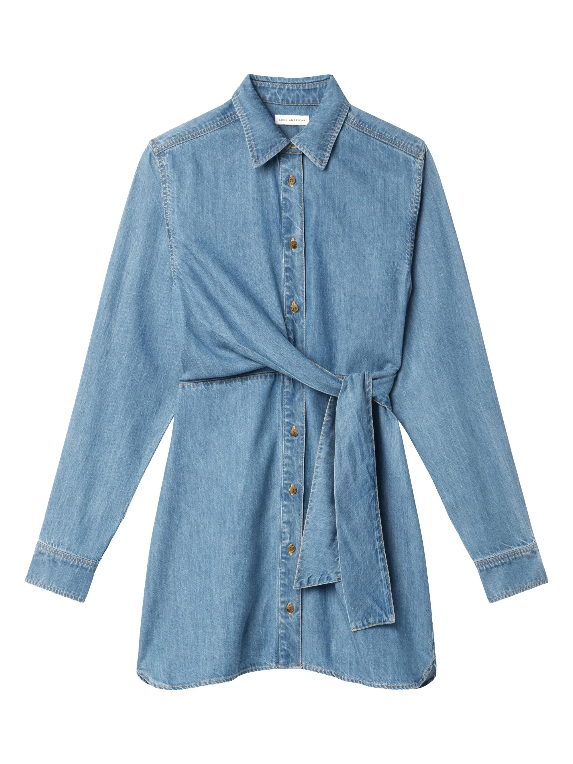 Women's Wrap-Front Denim Mini Shirtdress - Indigo - 1