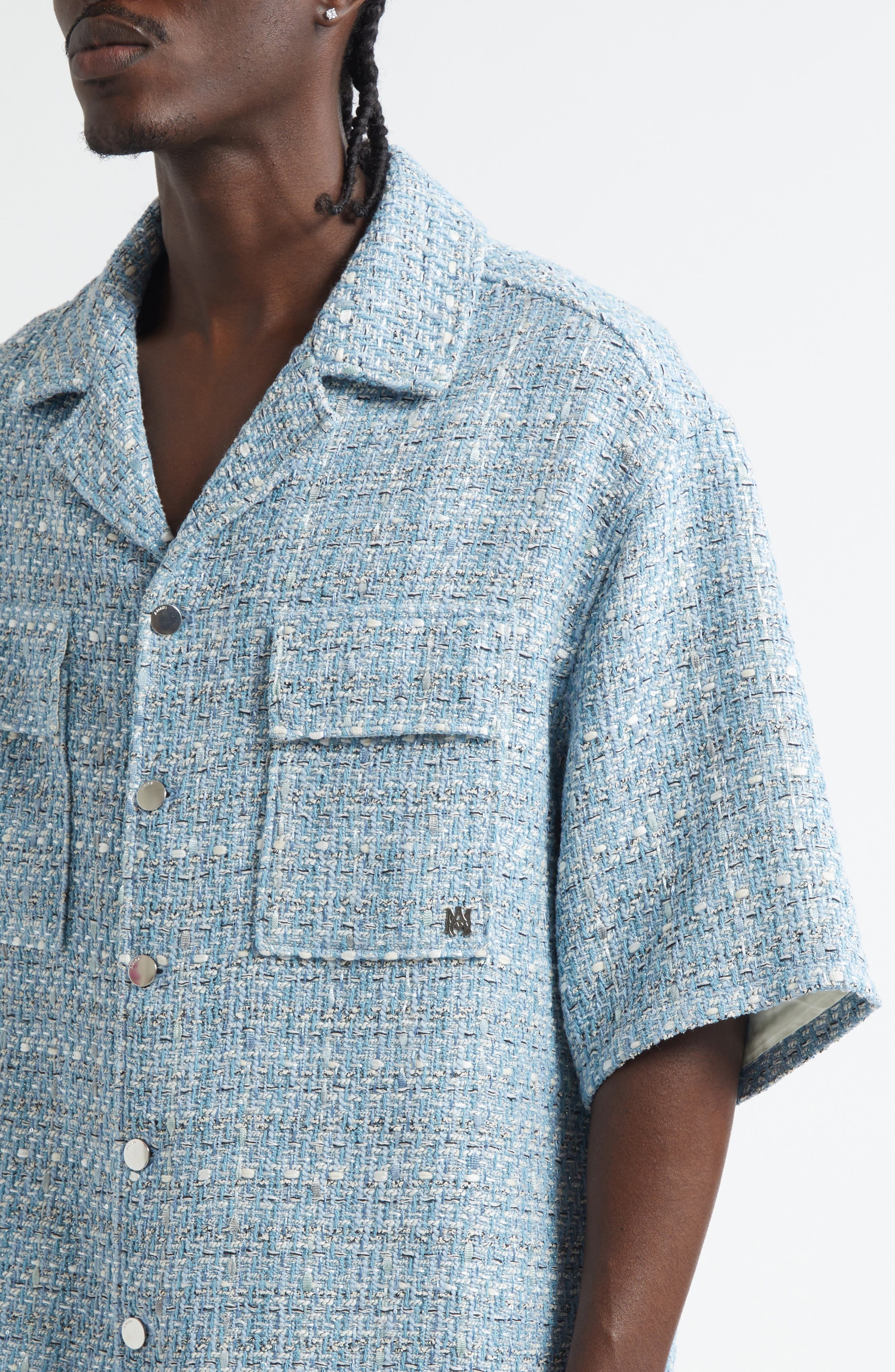 AMIRI Bouclé Camp Shirt in Ashley Blue at Nordstrom - 5