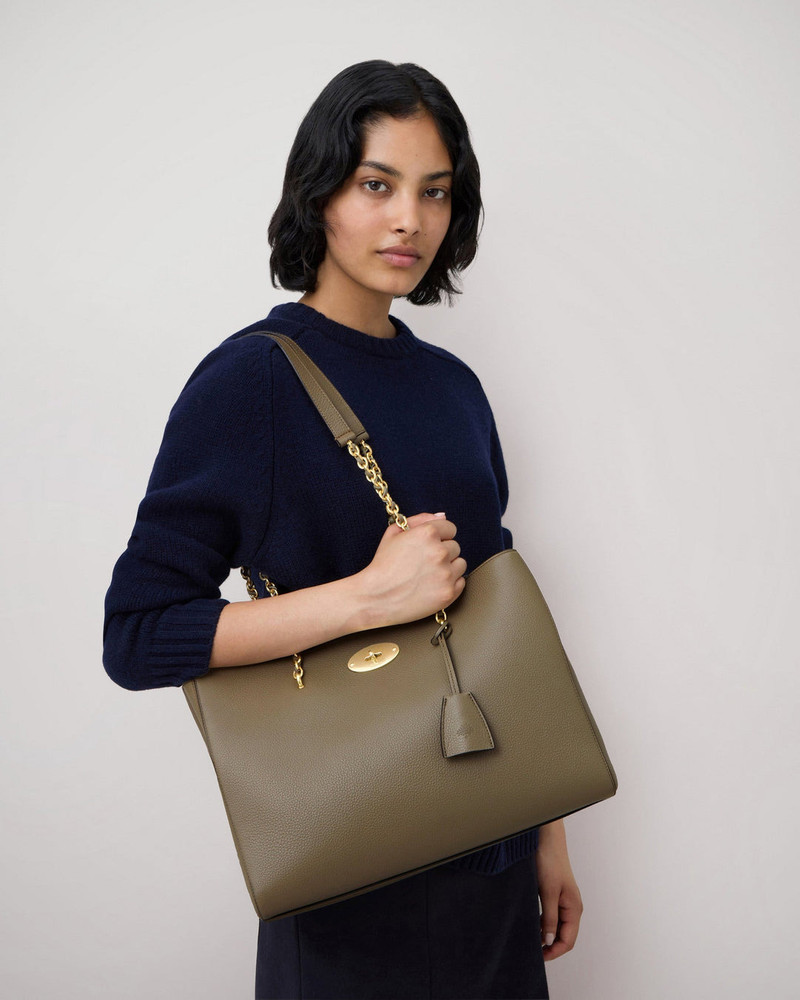 Mulberry Lily Chain Tote Linen Green Small Classic Grain outlook