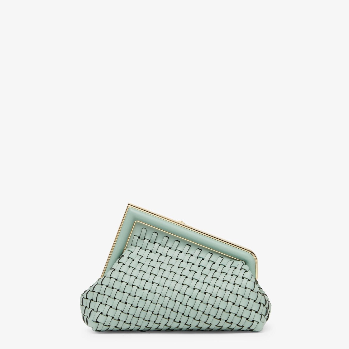 Small Fendi First bag made of finely braided mint green leather, with oversized metal F clasp bound  - 3