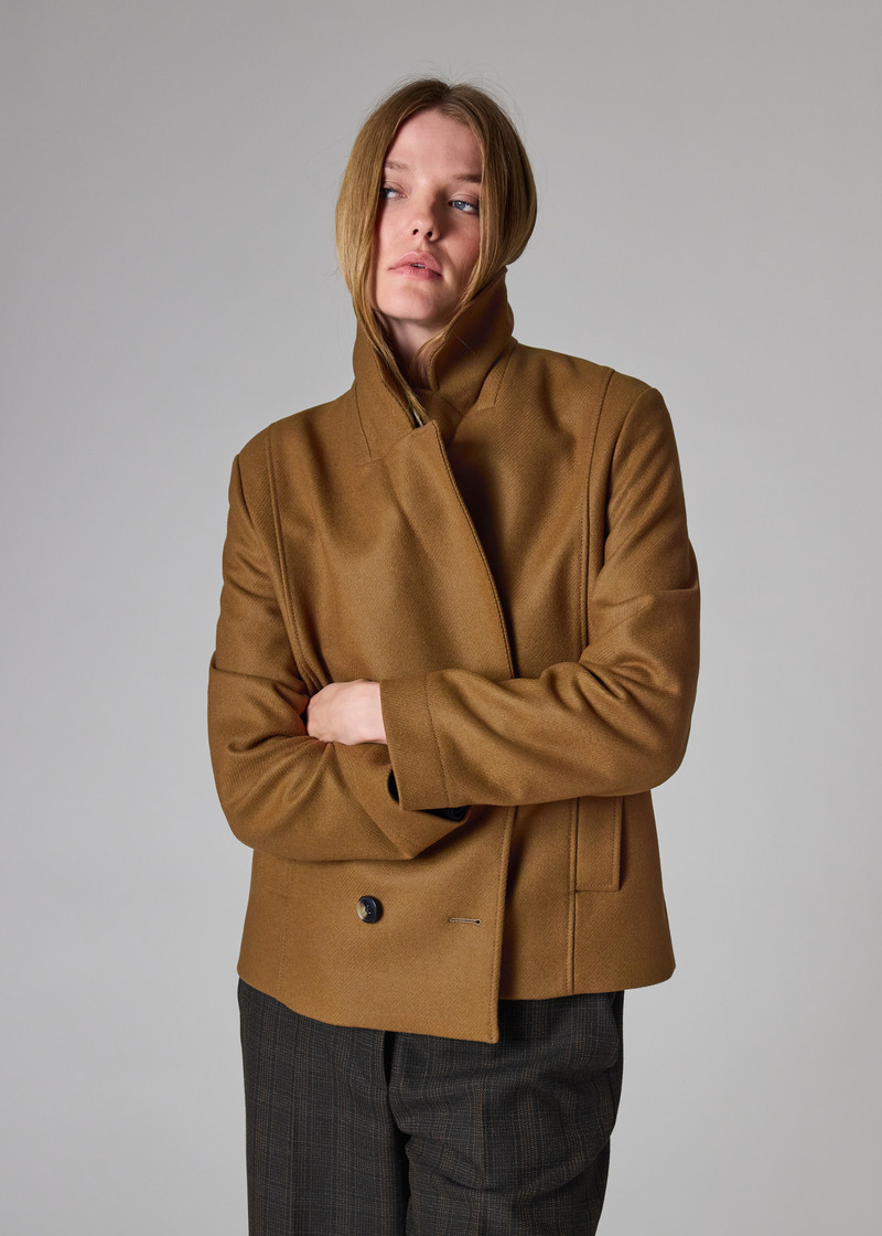 Women's Brown Wool-Cashmere Blend Pea Coat 8